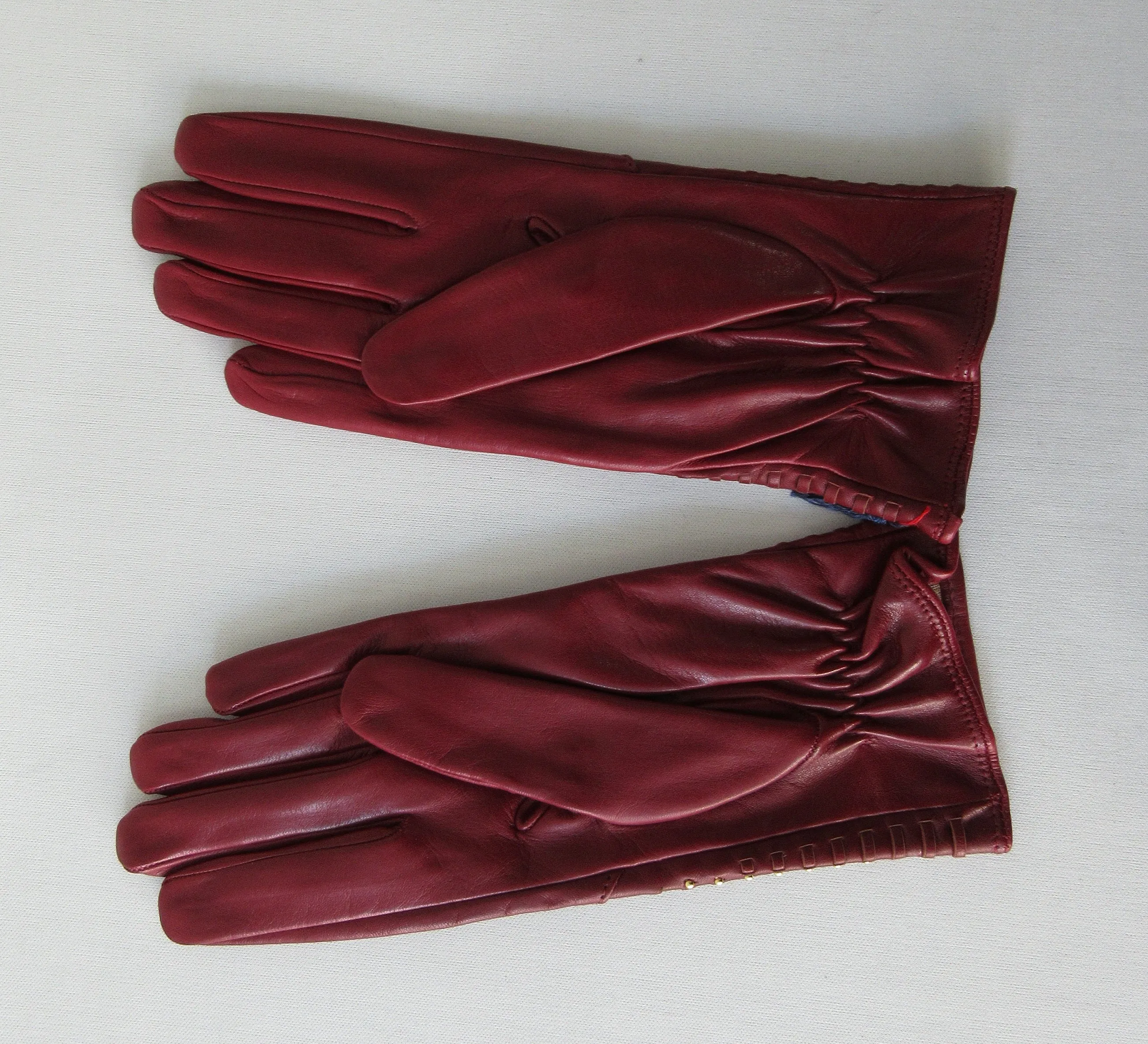 20G16 -Gala Gloves Deep Red with Gold Studs Over Weave