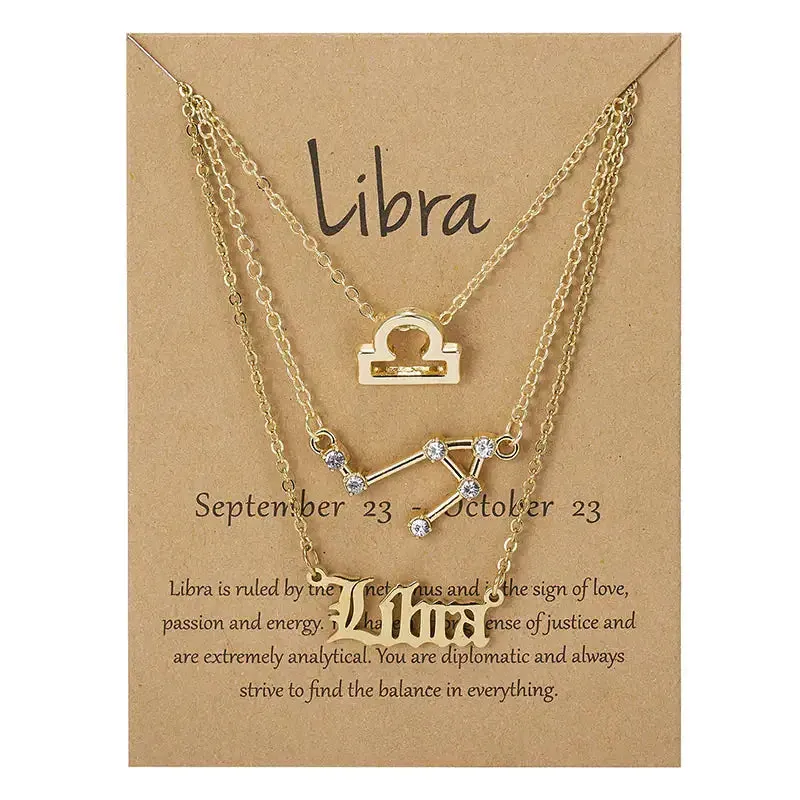 3pcs/set Zodiac Sign Necklace