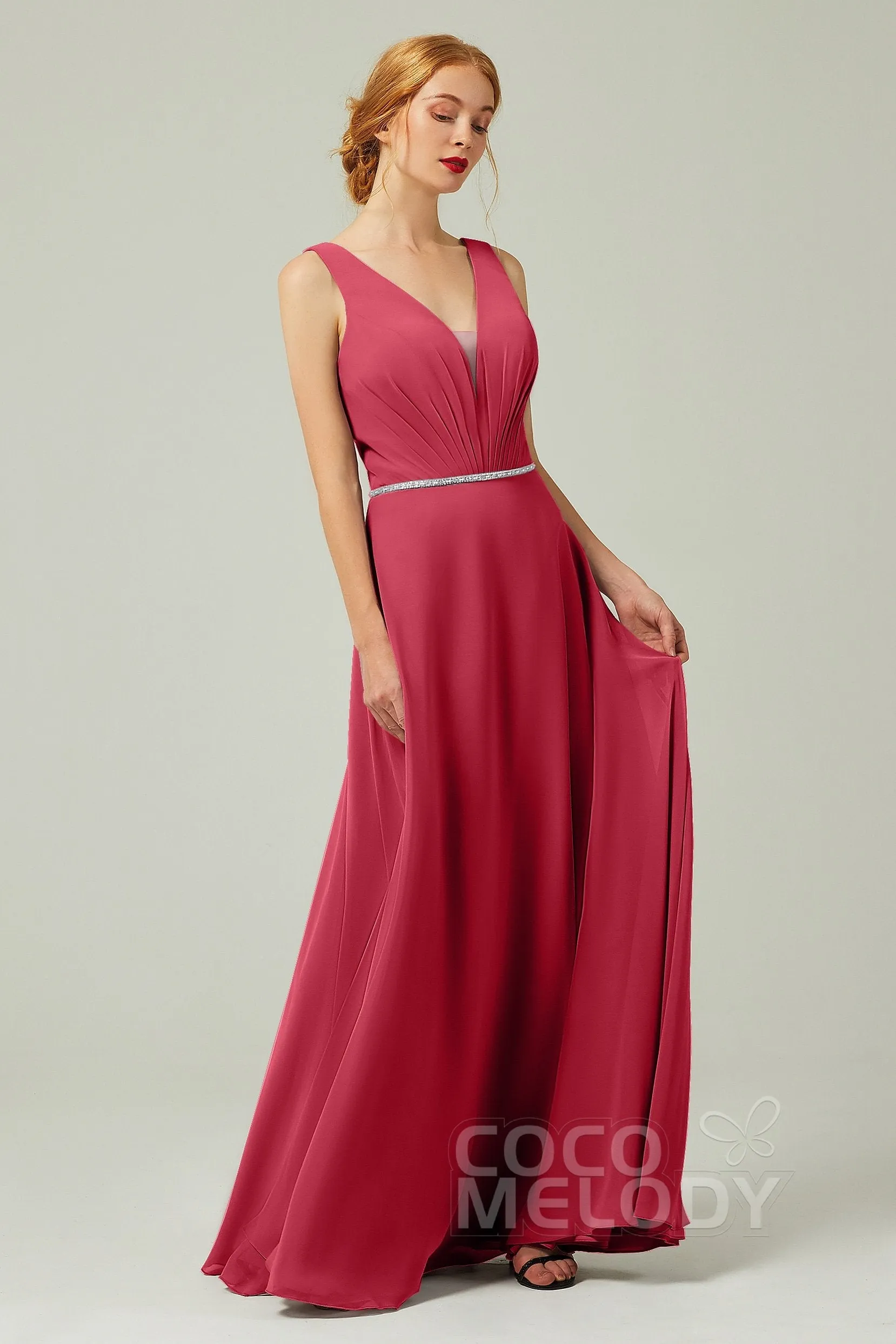 A-Line Floor Length Chiffon Bridesmaid Dress CB0332
