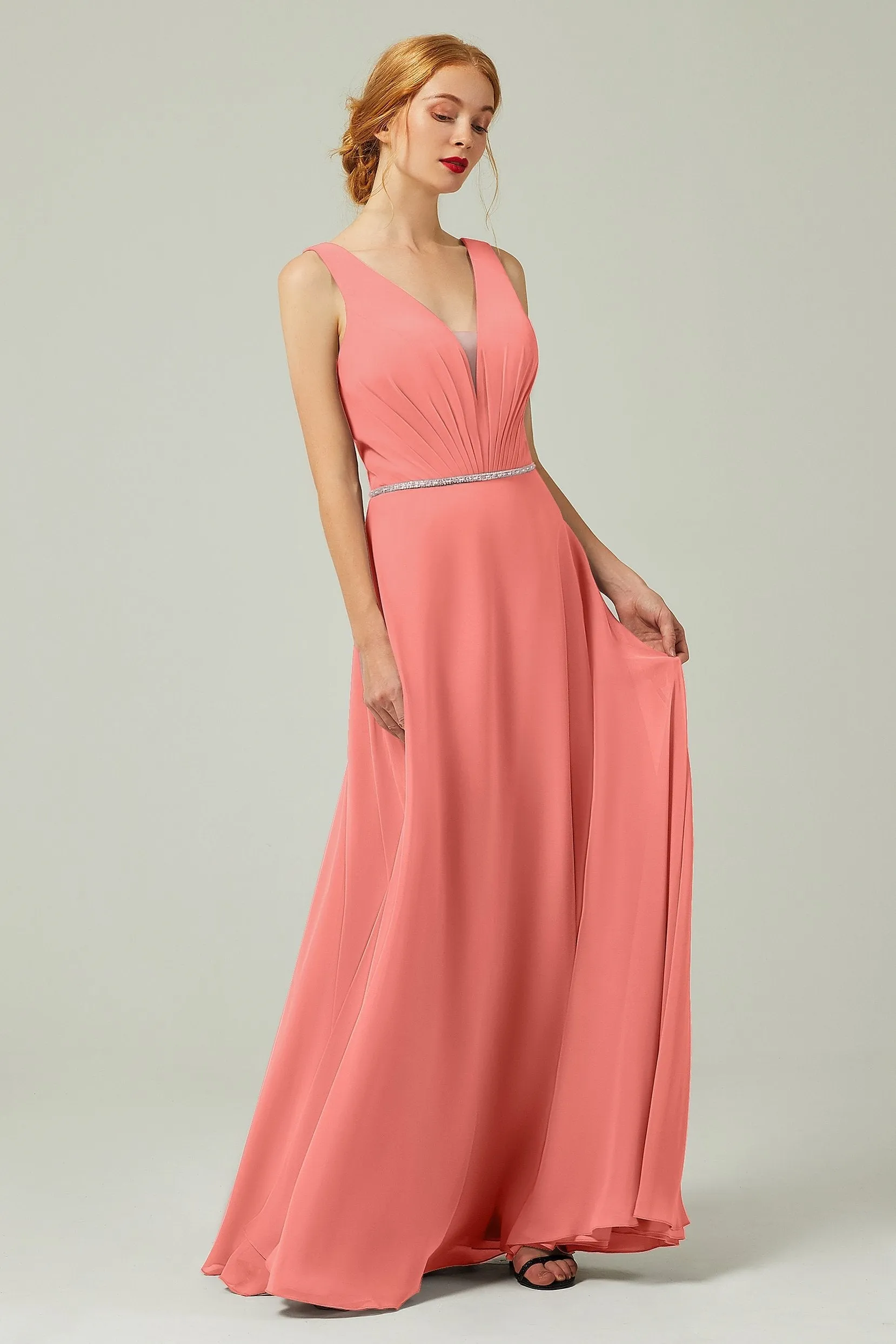 A-Line Floor Length Chiffon Bridesmaid Dress CB0332