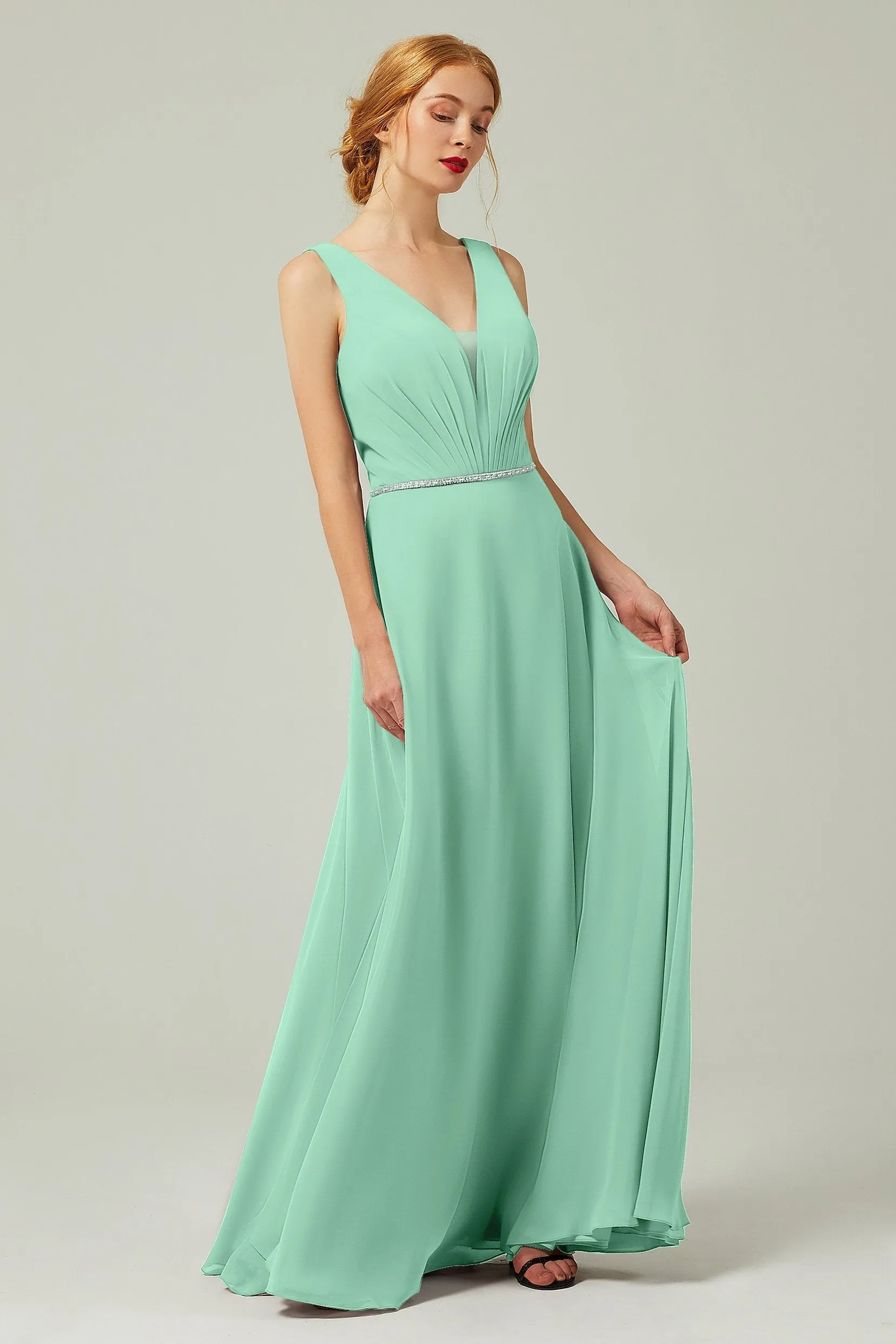 A-Line Floor Length Chiffon Bridesmaid Dress CB0332