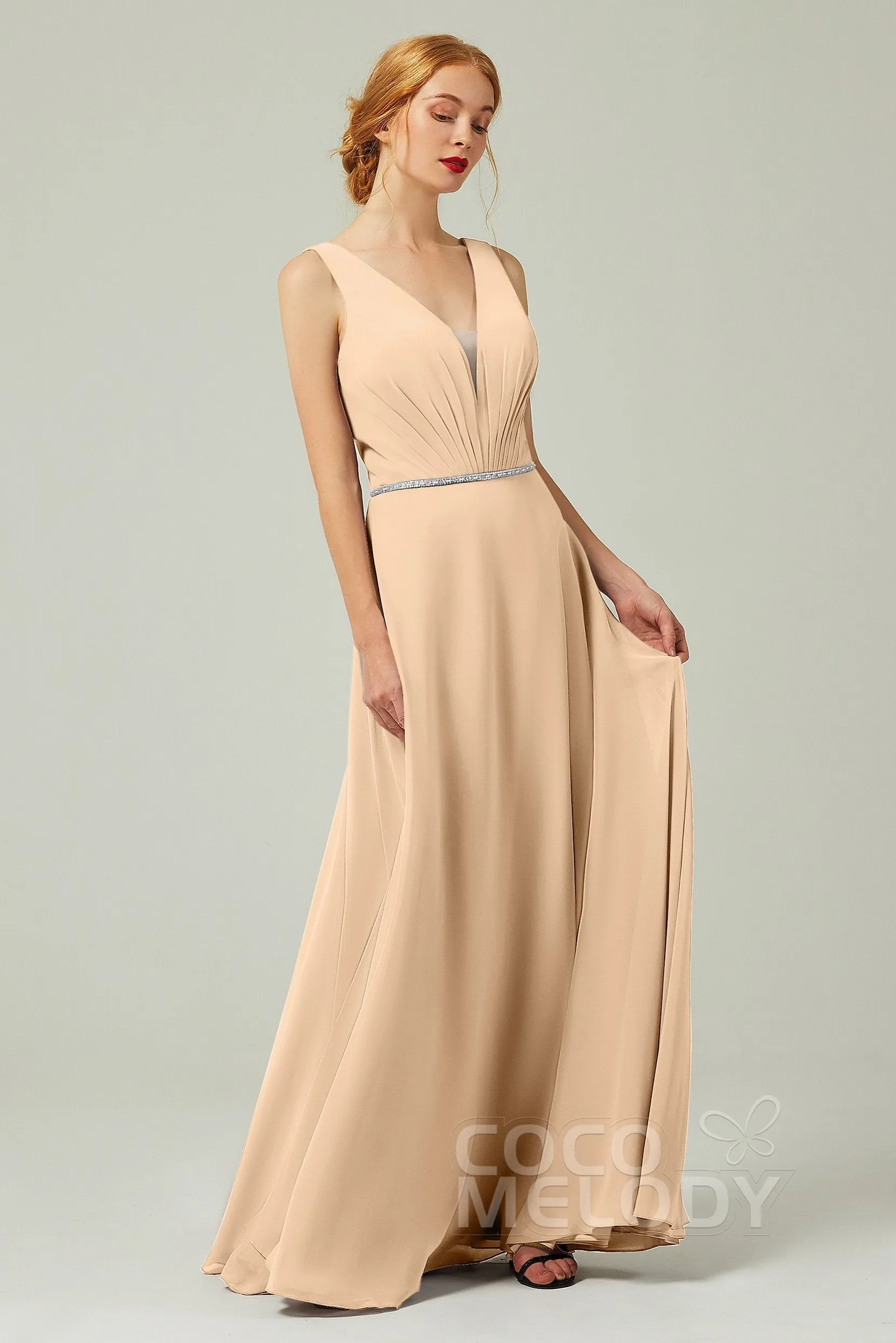 A-Line Floor Length Chiffon Bridesmaid Dress CB0332