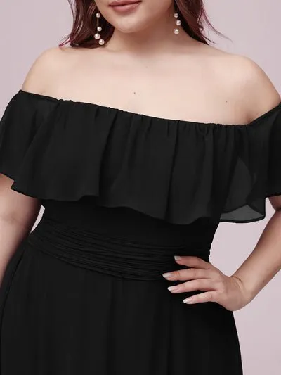 Angelina off shoulder ball dress with split in black