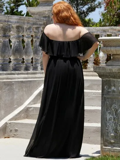 Angelina off shoulder ball dress with split in black