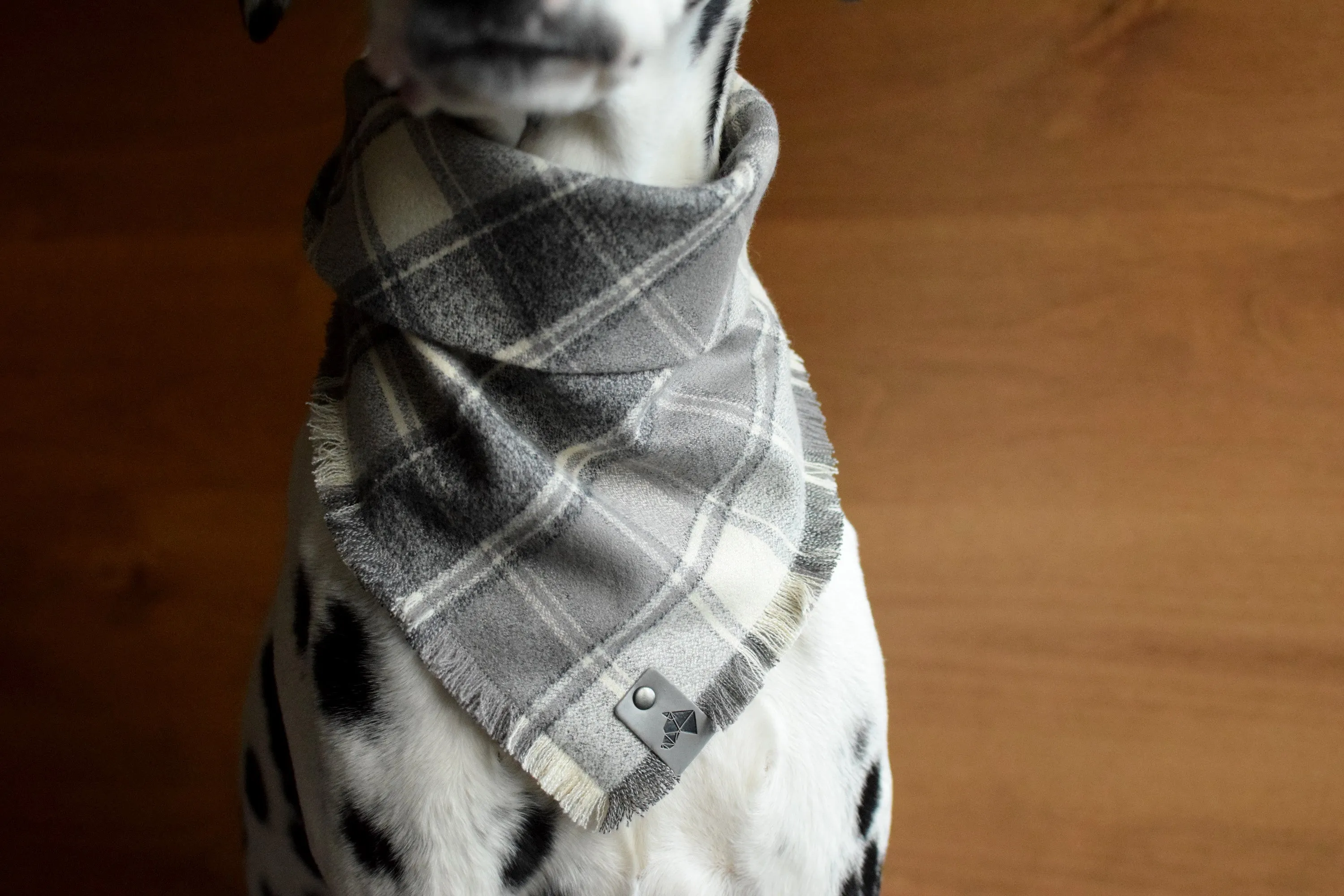 ASH Fringed Flannel Dog Bandana - Snap/Tie On Cotton Scarf