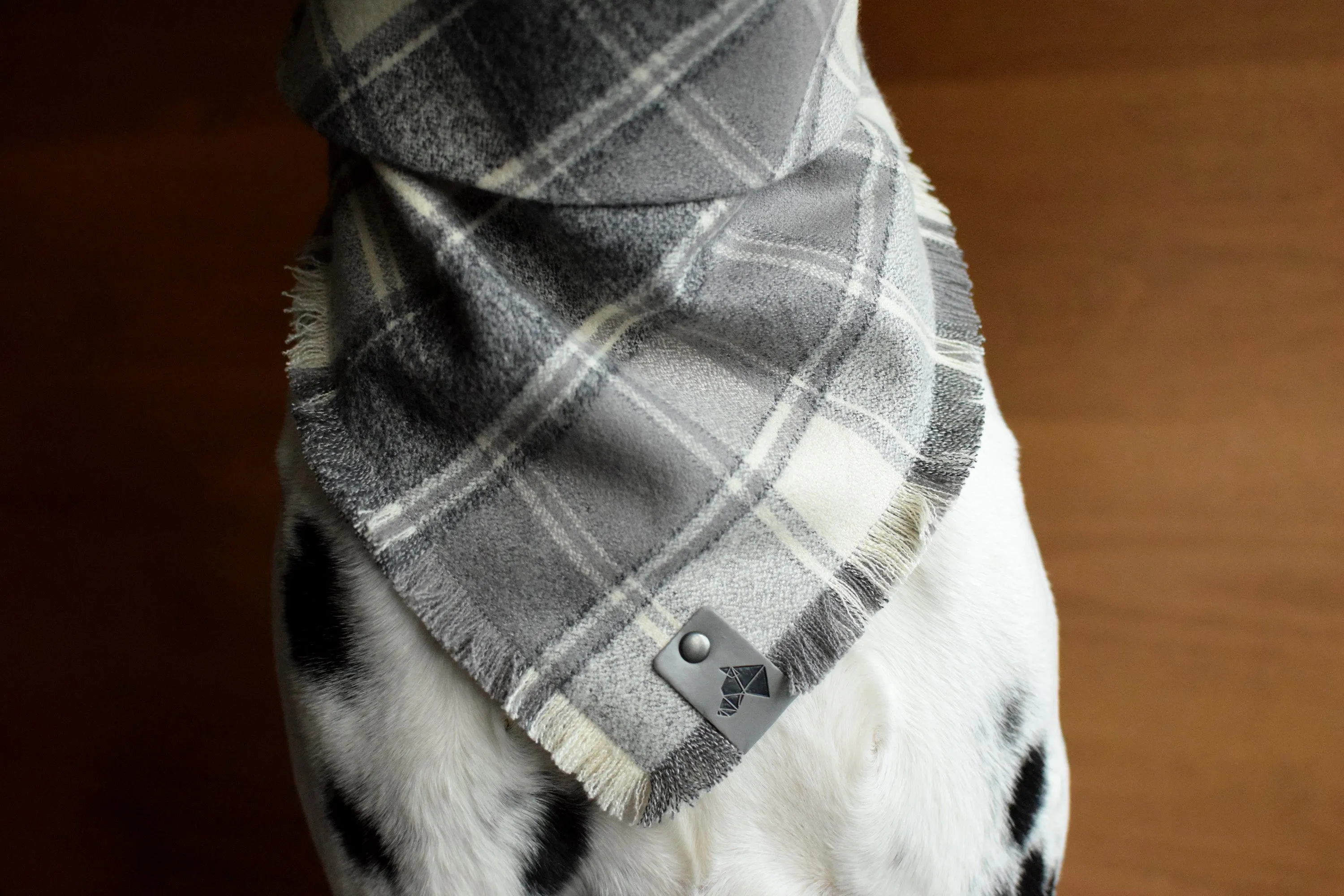 ASH Fringed Flannel Dog Bandana - Snap/Tie On Cotton Scarf