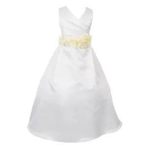 Big Girls Ivory Flower Sash Full Length Bridal Junior Bridesmaid Dress 16