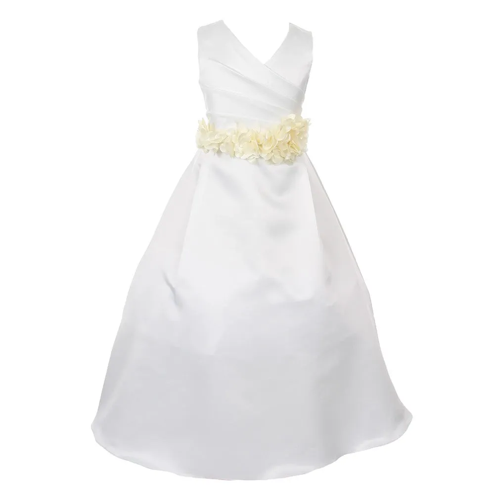Big Girls Ivory Flower Sash Full Length Bridal Junior Bridesmaid Dress 16