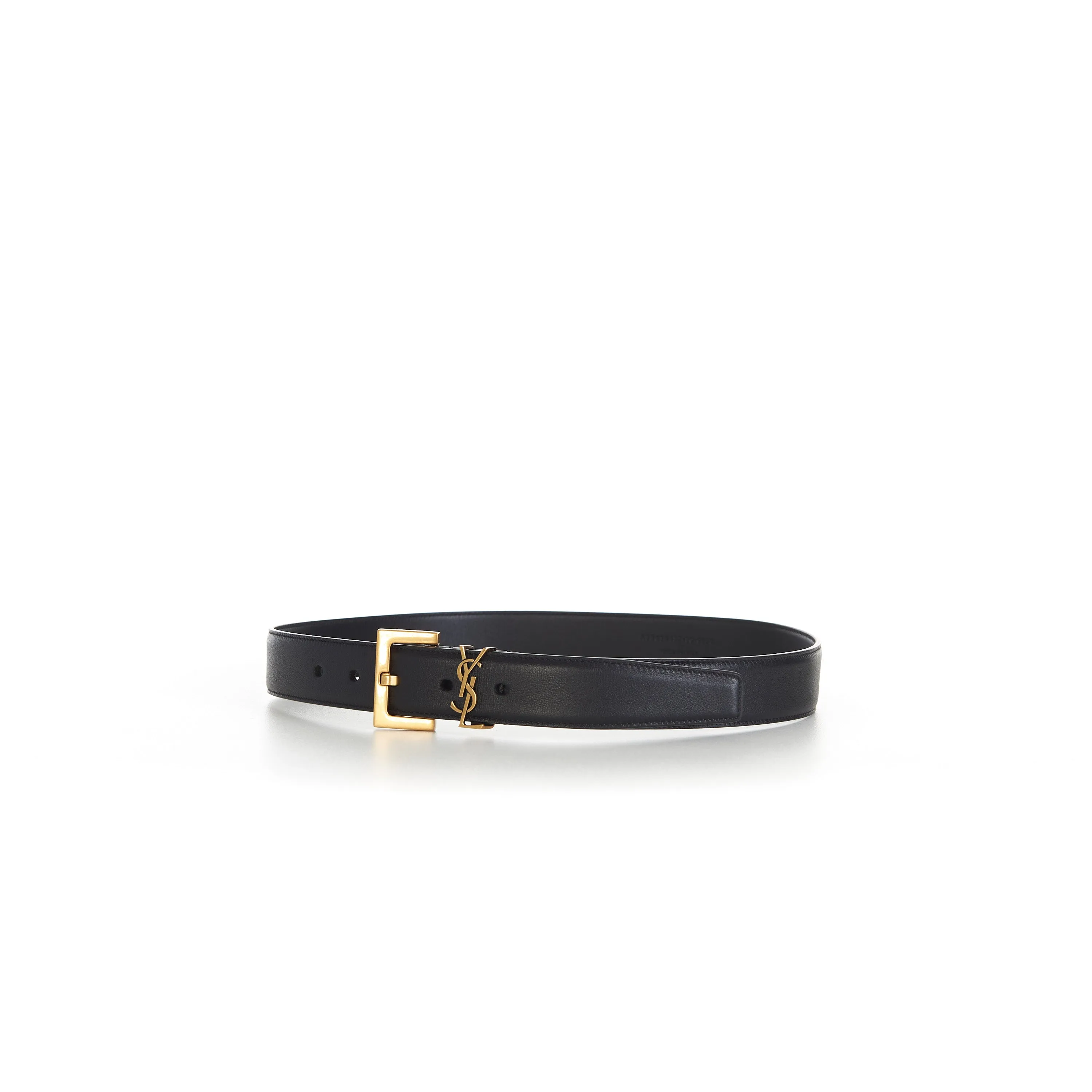 Black Leather YSL Cassandre Belt - Square buckle, Smooth leather
