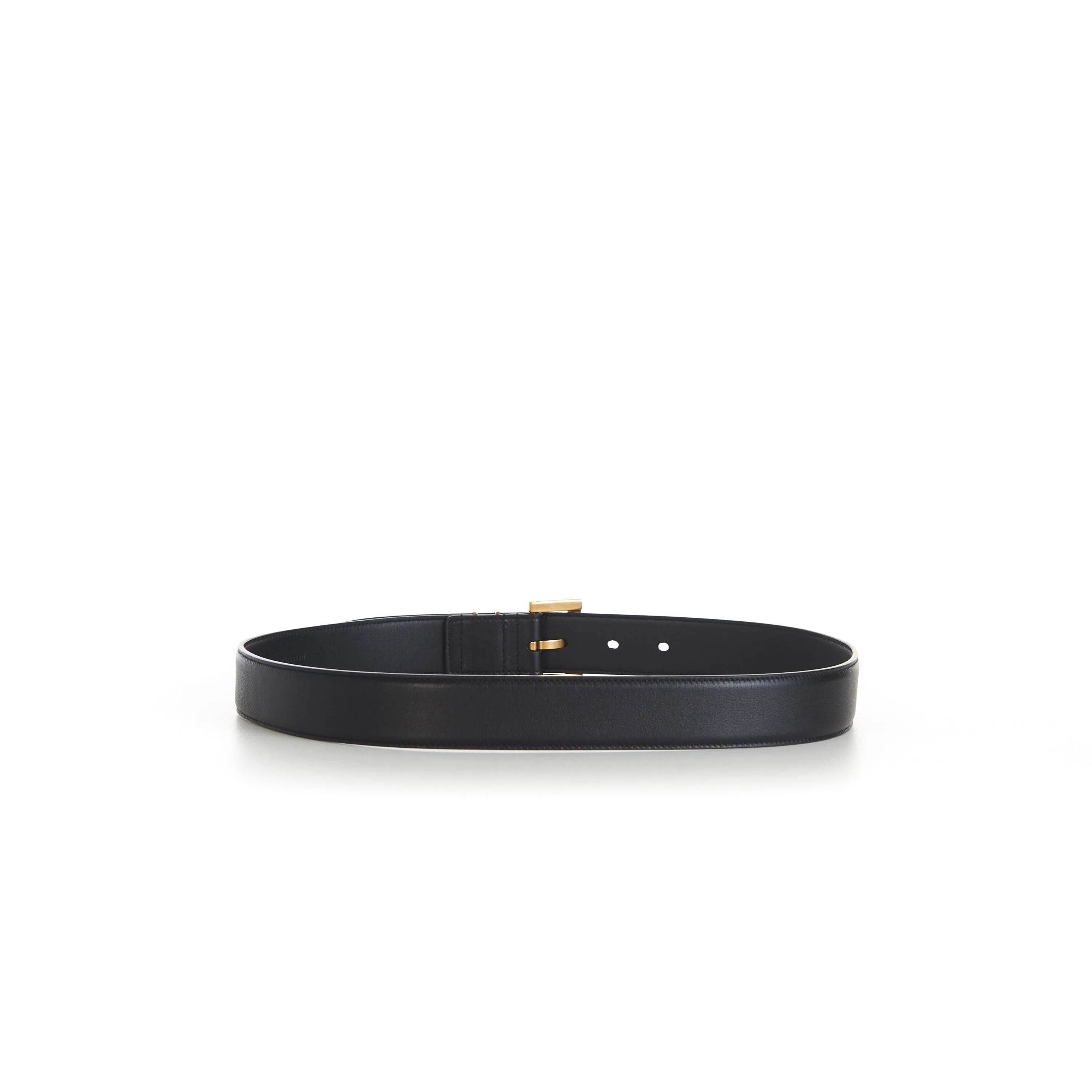 Black Leather YSL Cassandre Belt - Square buckle, Smooth leather