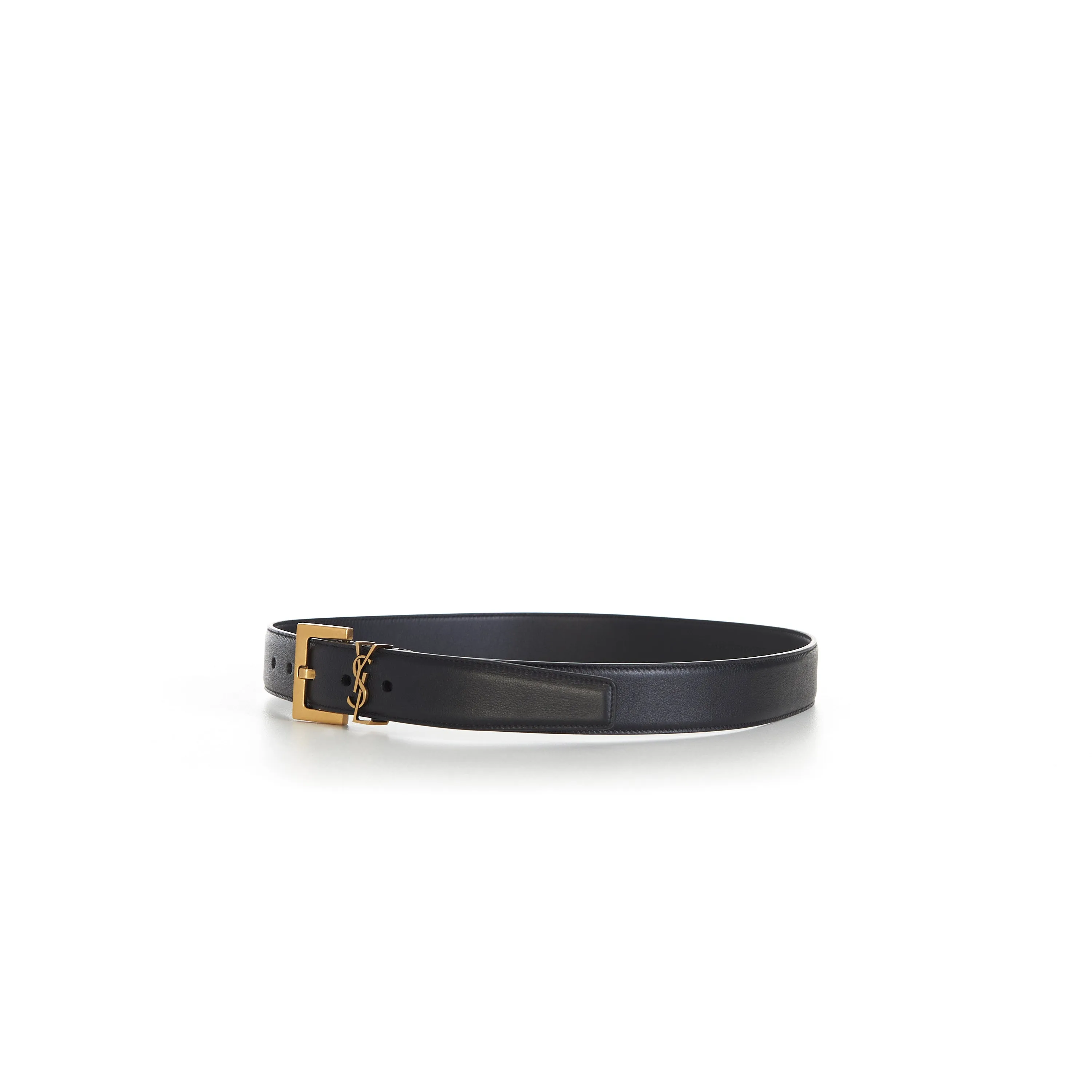 Black Leather YSL Cassandre Belt - Square buckle, Smooth leather