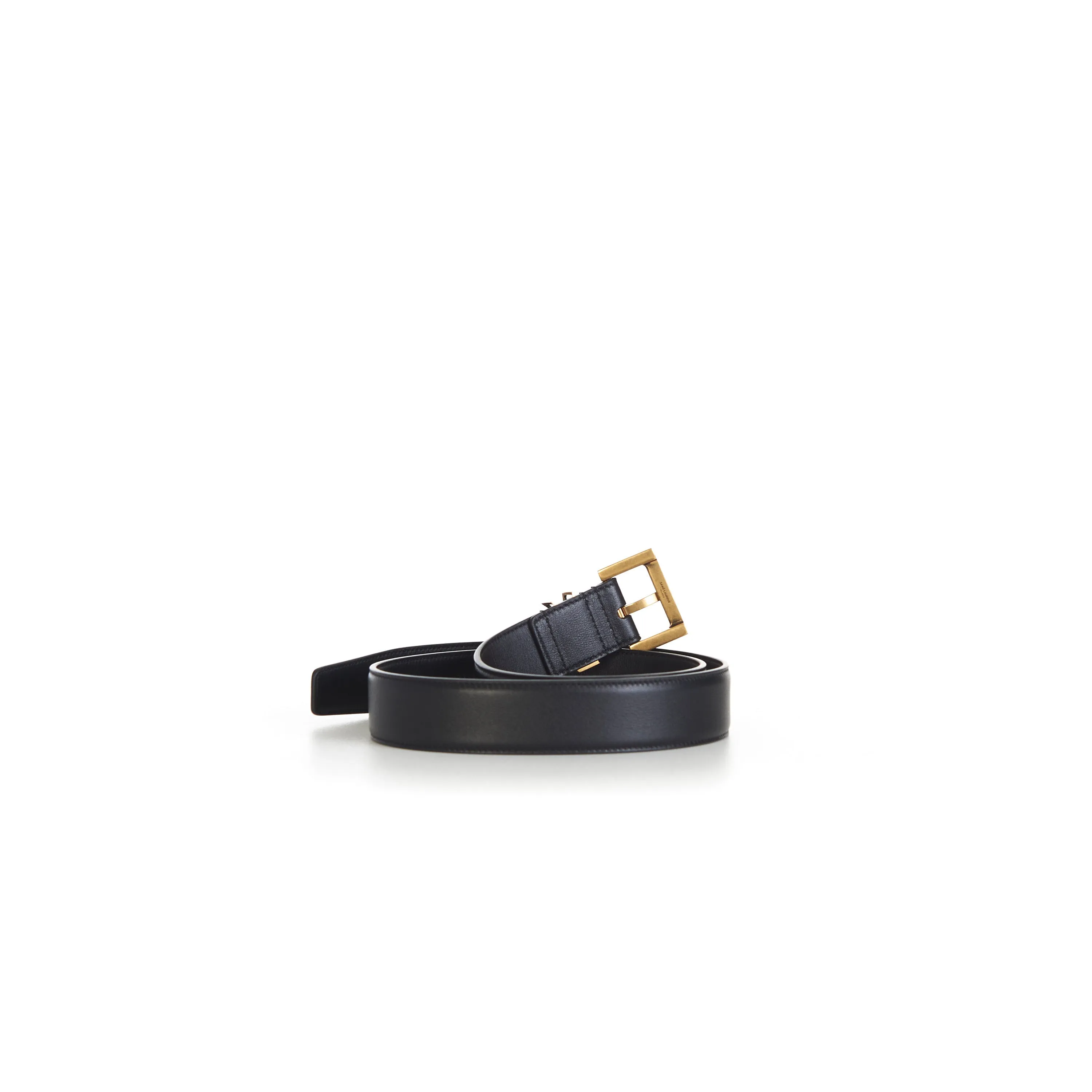 Black Leather YSL Cassandre Belt - Square buckle, Smooth leather