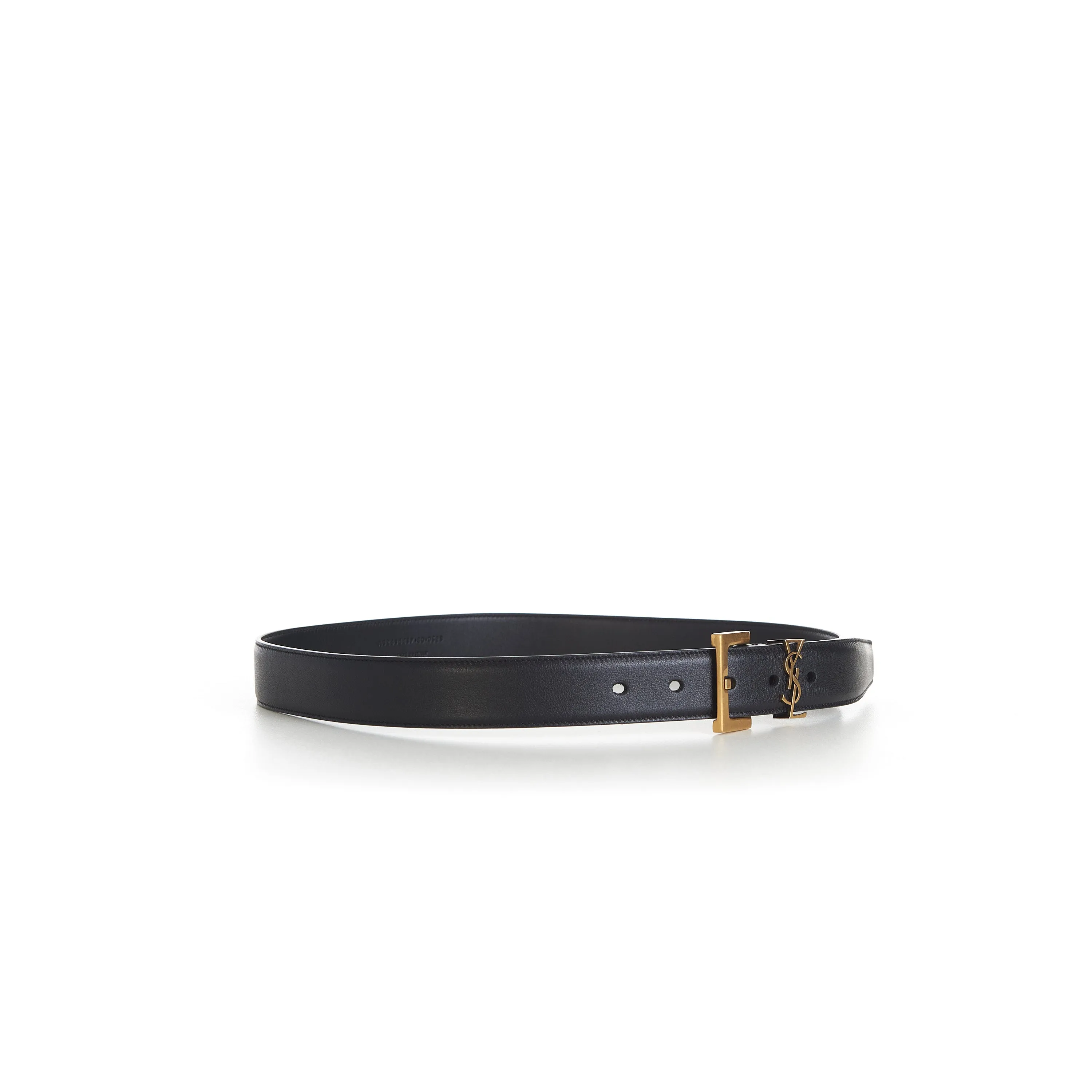 Black Leather YSL Cassandre Belt - Square buckle, Smooth leather