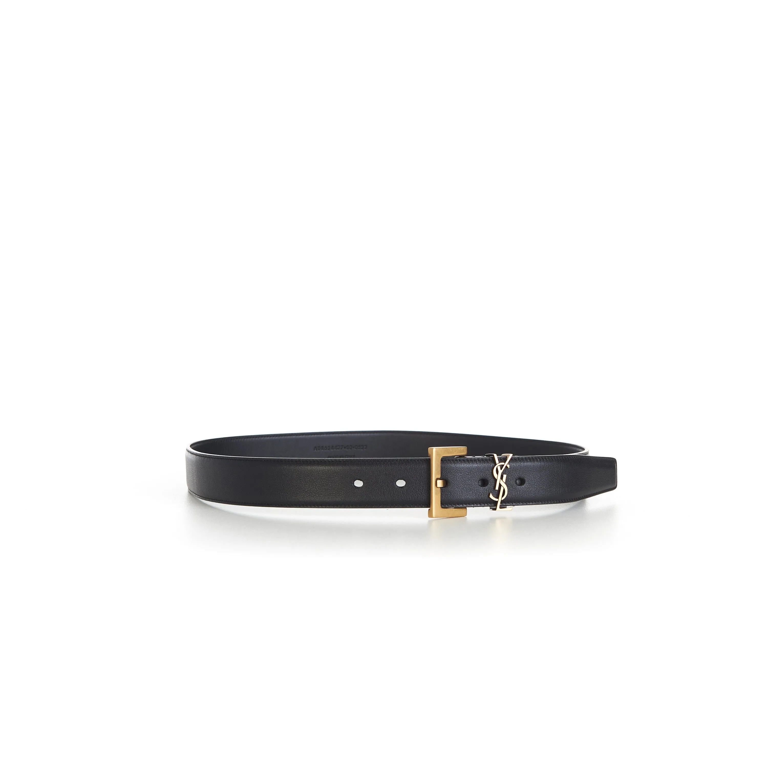 Black Leather YSL Cassandre Belt - Square buckle, Smooth leather