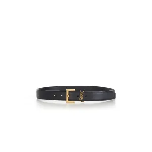 Black Leather YSL Cassandre Belt - Square buckle, Smooth leather