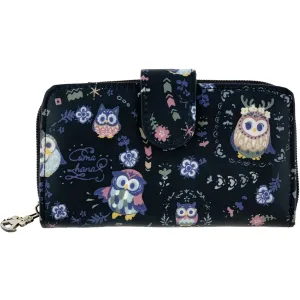 Black Owl Leaves Medium Snap Fold Wallet