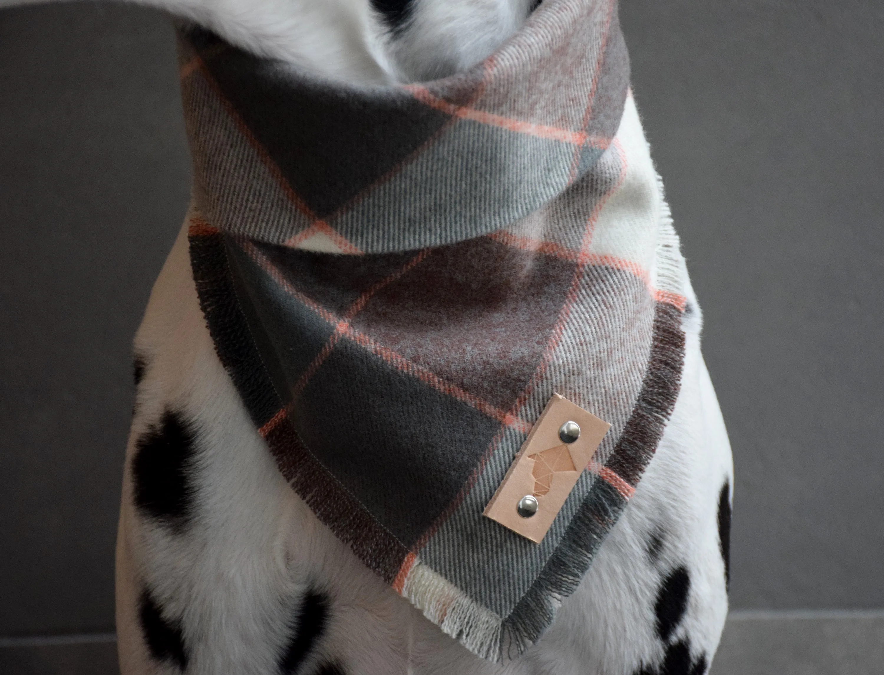 BLUSH Fringed Flannel Dog Bandana - Snap/Tie On Cotton Scarf