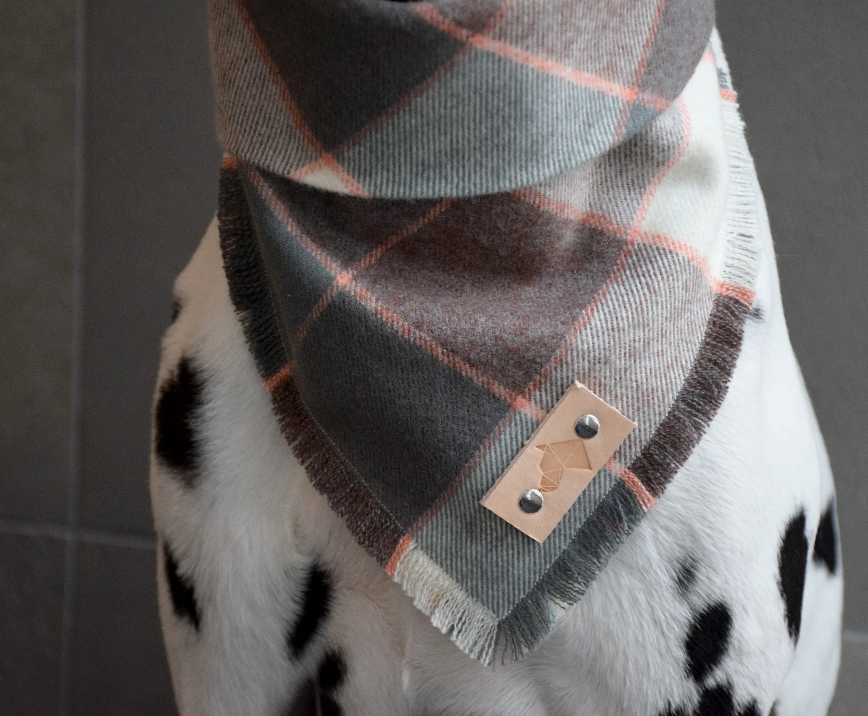 BLUSH Fringed Flannel Dog Bandana - Snap/Tie On Cotton Scarf