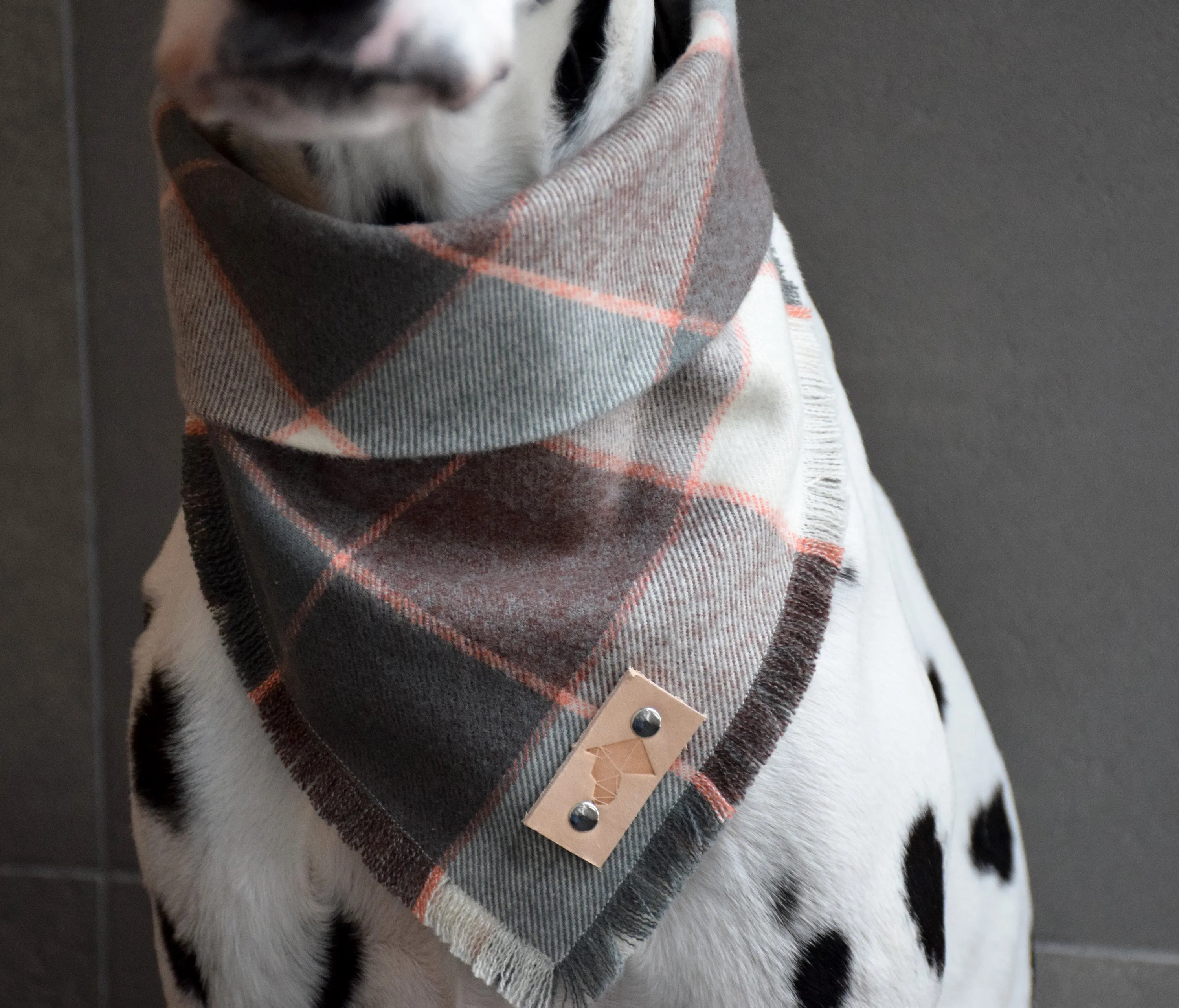 BLUSH Fringed Flannel Dog Bandana - Snap/Tie On Cotton Scarf