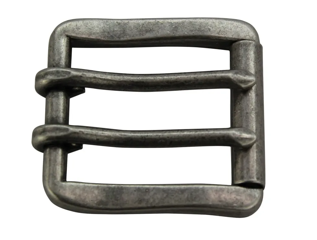 Brushed Nickel Double Prong Roller Buckle for Leather Belts