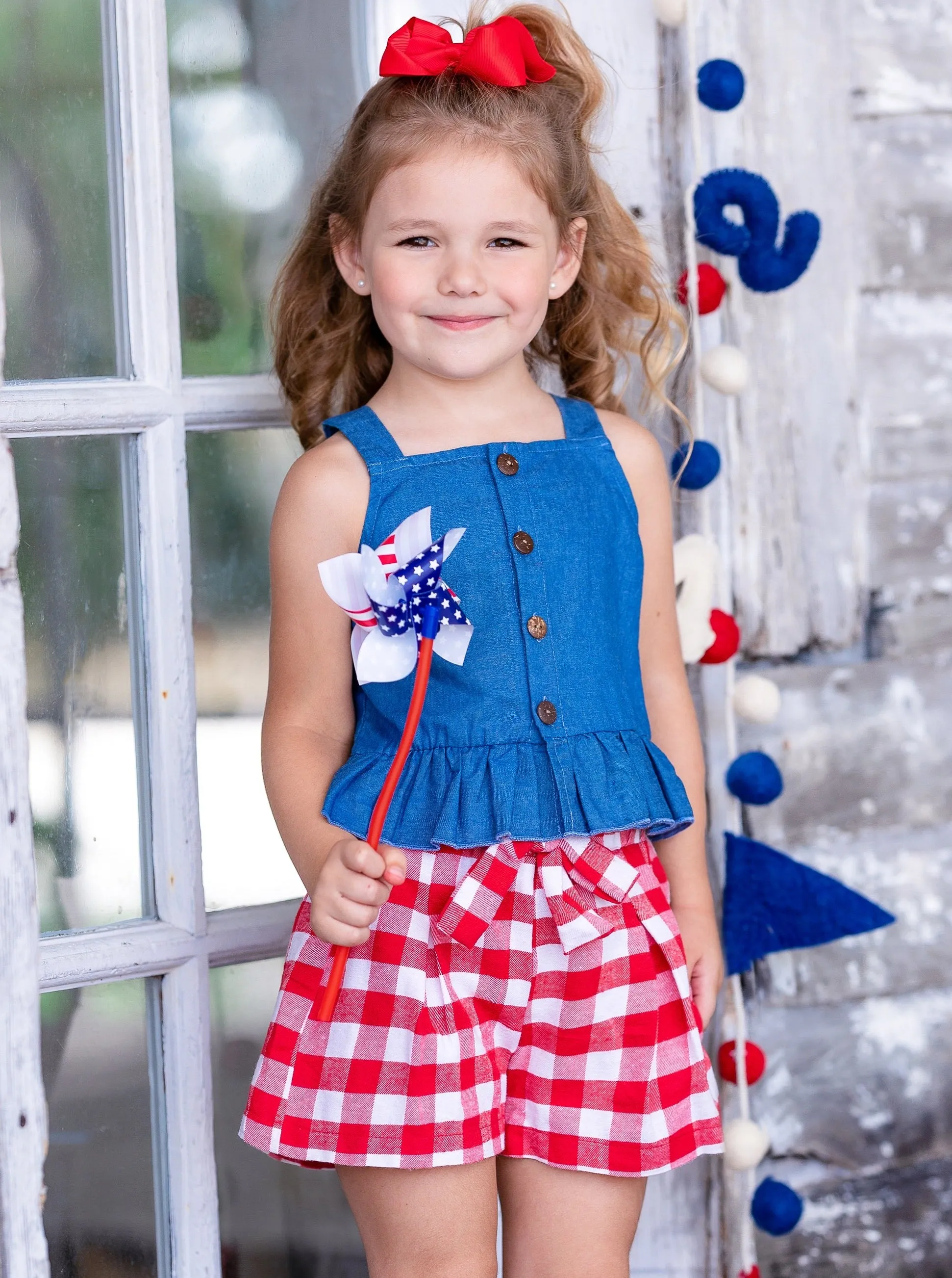 Chambray Picnic Top And Plaid Short Set