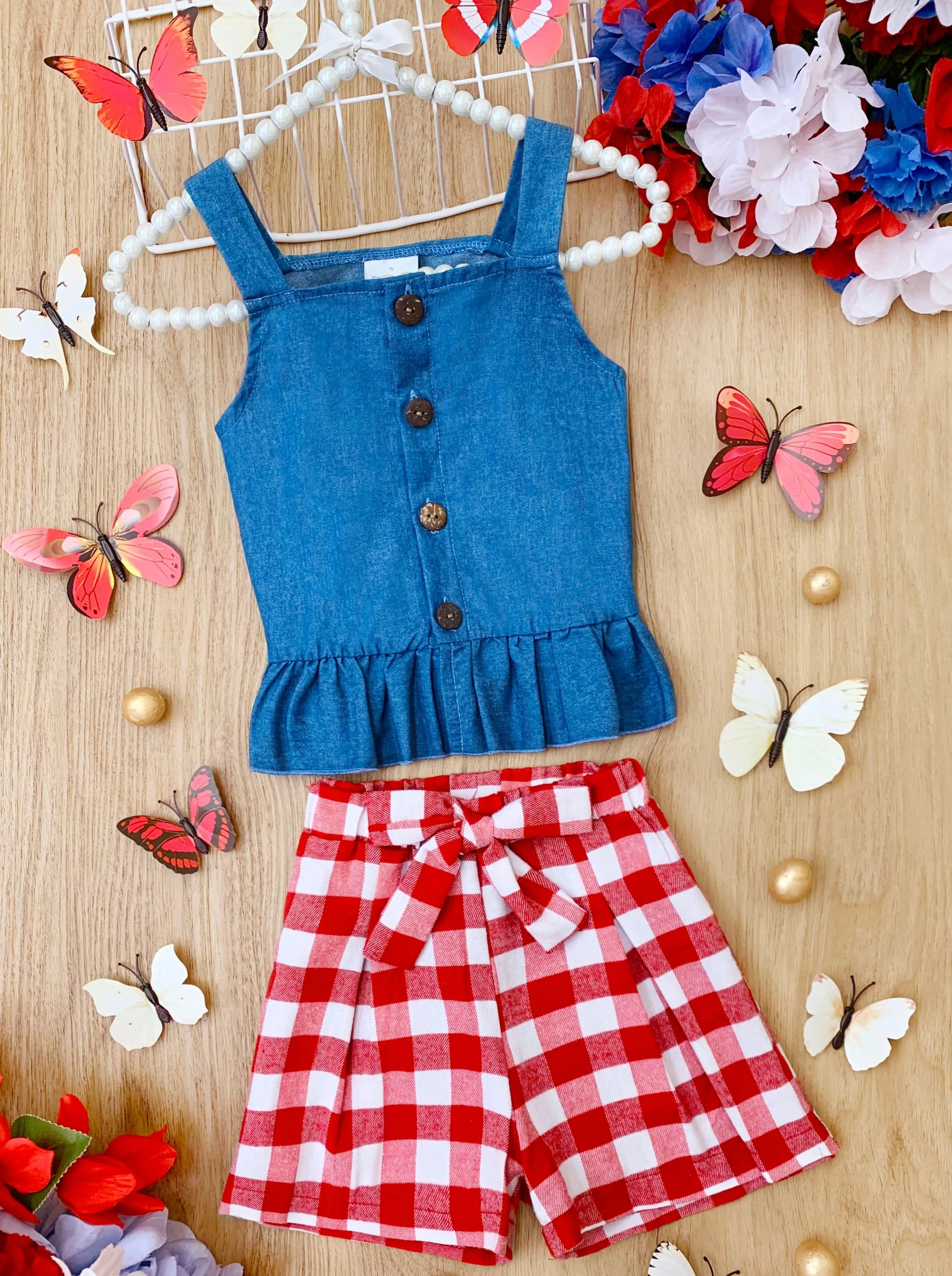 Chambray Picnic Top And Plaid Short Set