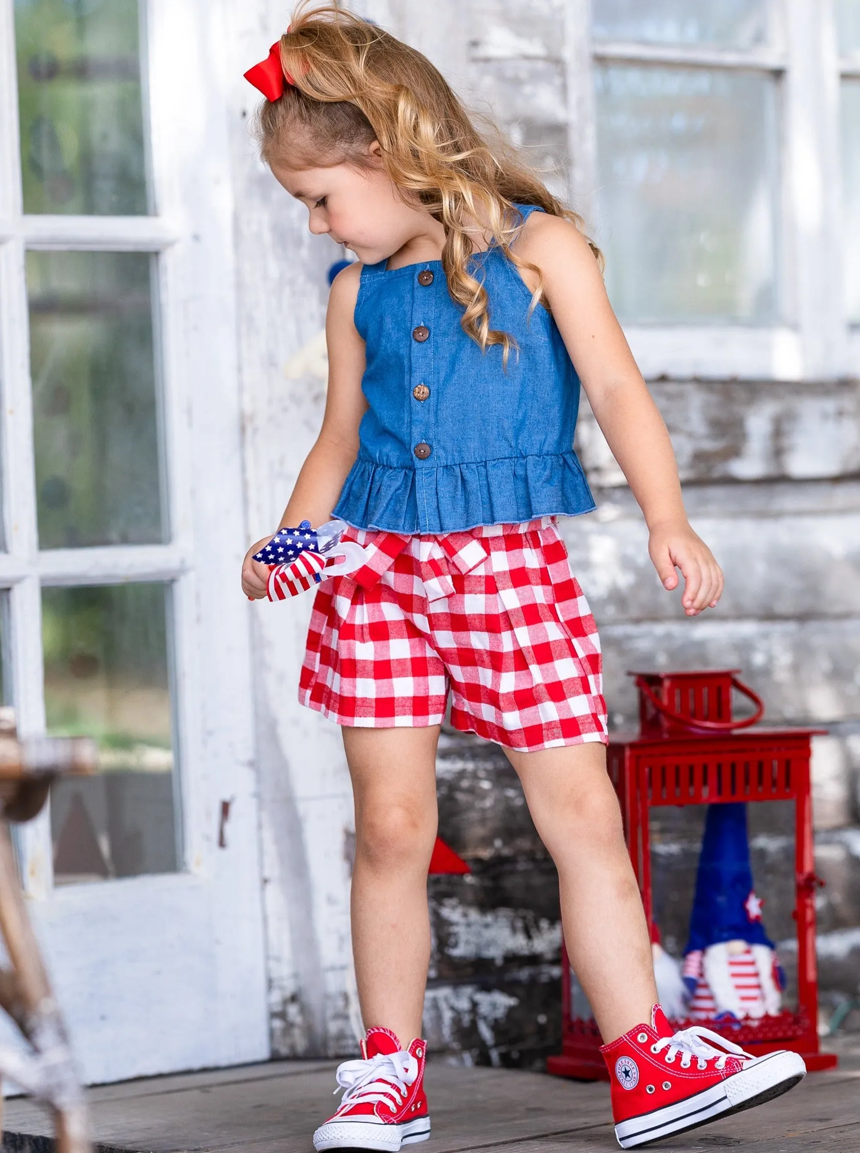 Chambray Picnic Top And Plaid Short Set