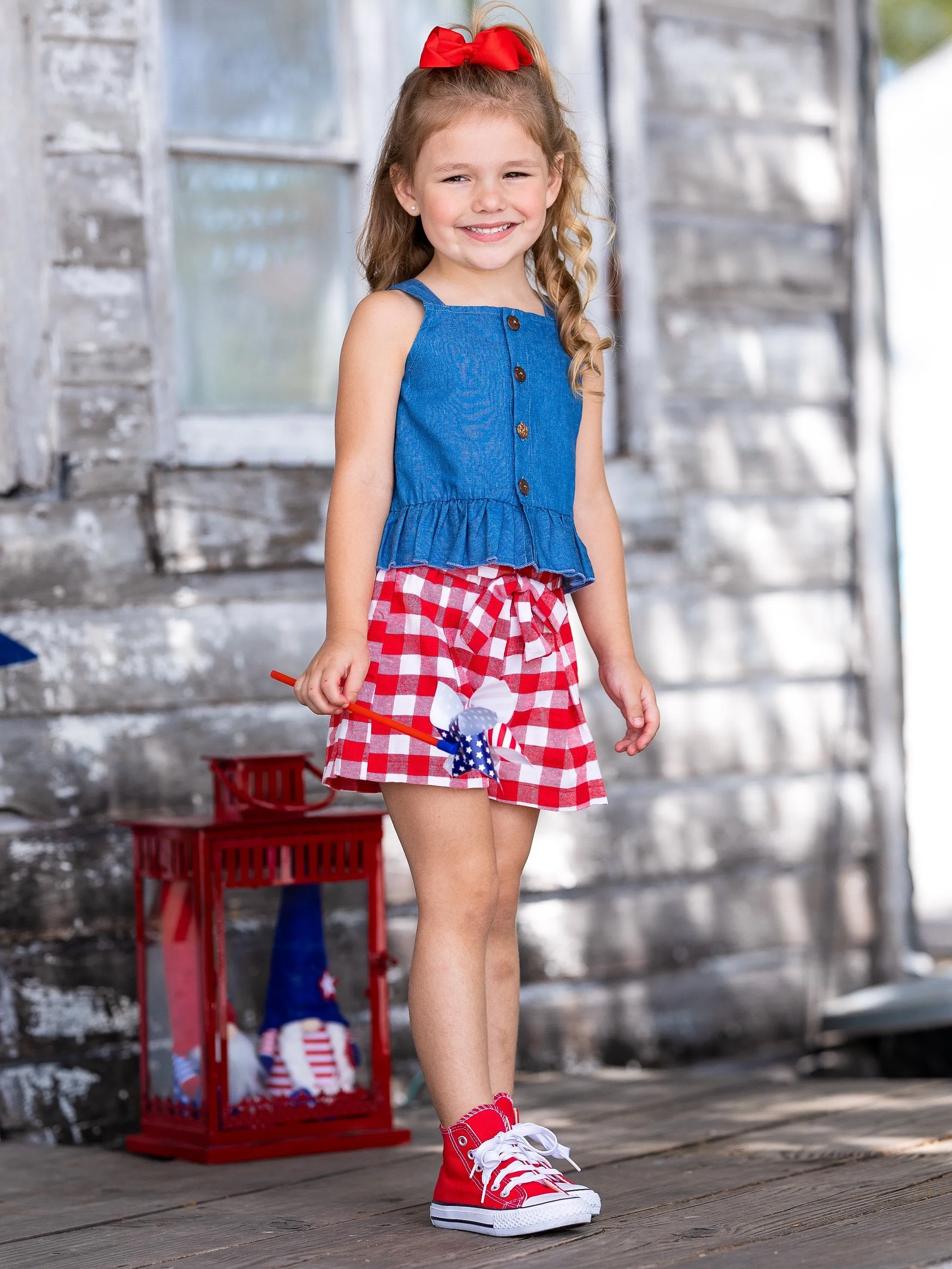Chambray Picnic Top And Plaid Short Set