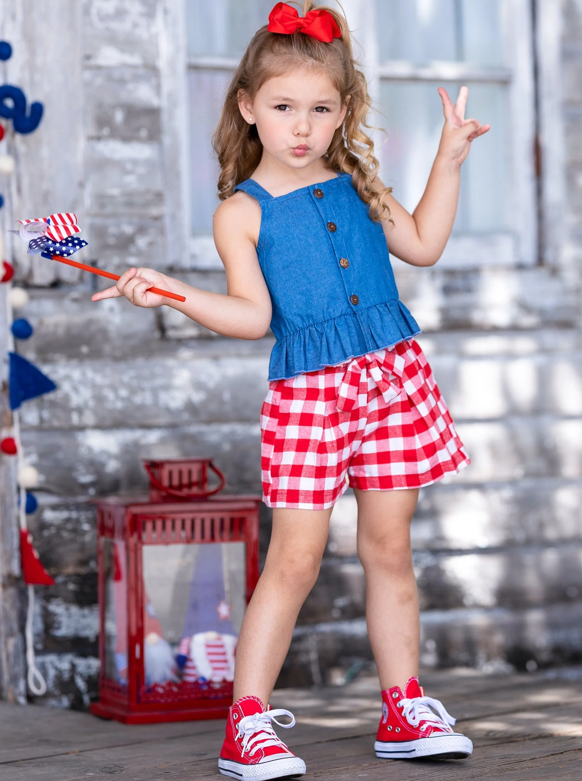 Chambray Picnic Top And Plaid Short Set