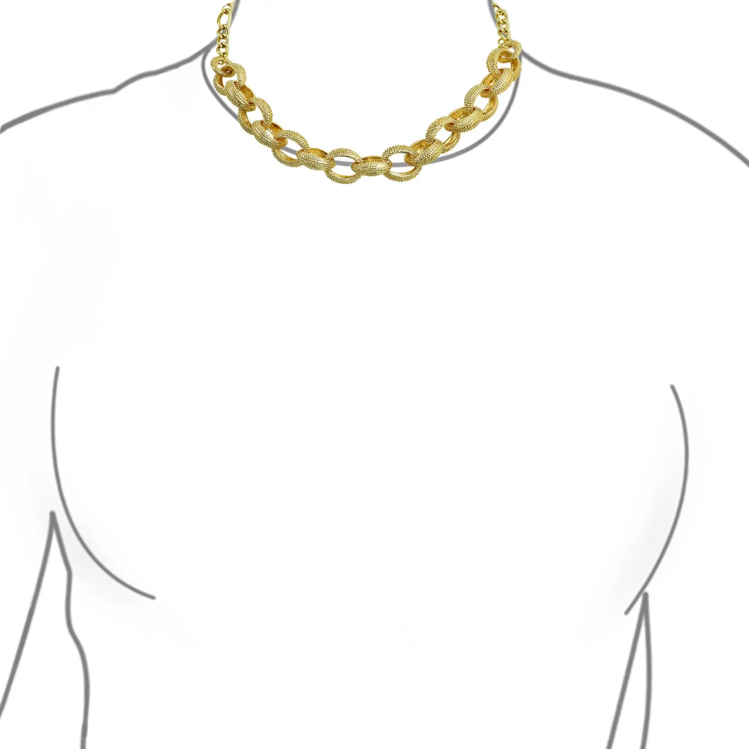 Chunky Texture Oval Link Collar Necklace with Toggle Clasp in Matte Gold