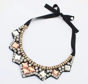 Crystal Pyramid Bib Necklace
