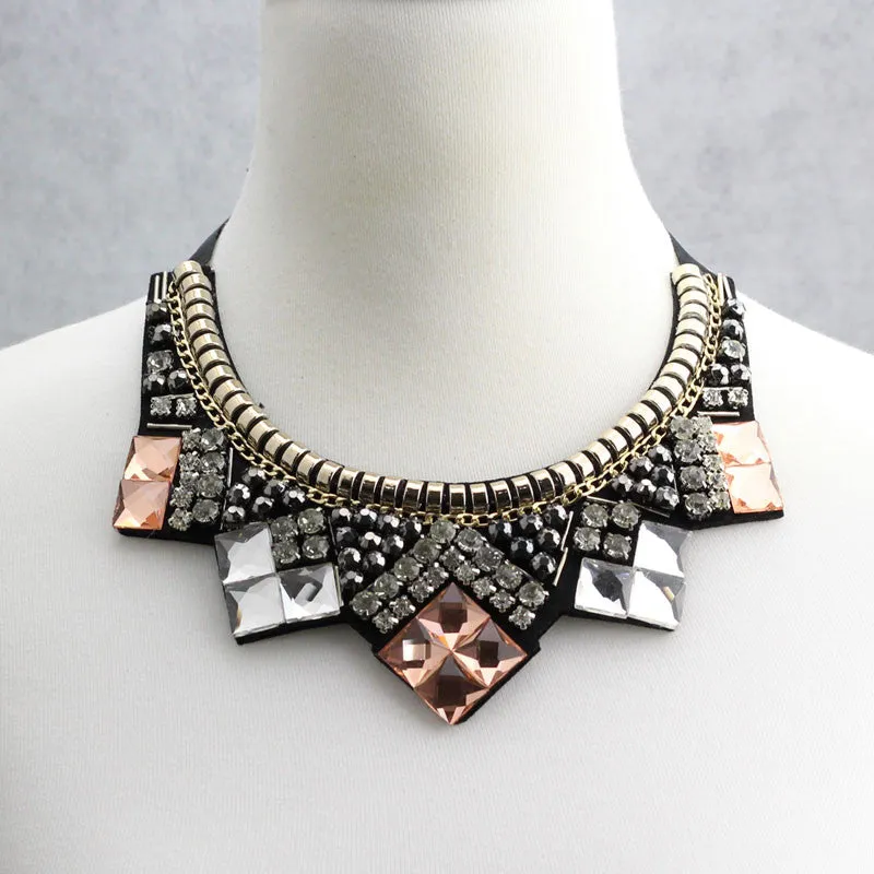 Crystal Pyramid Bib Necklace