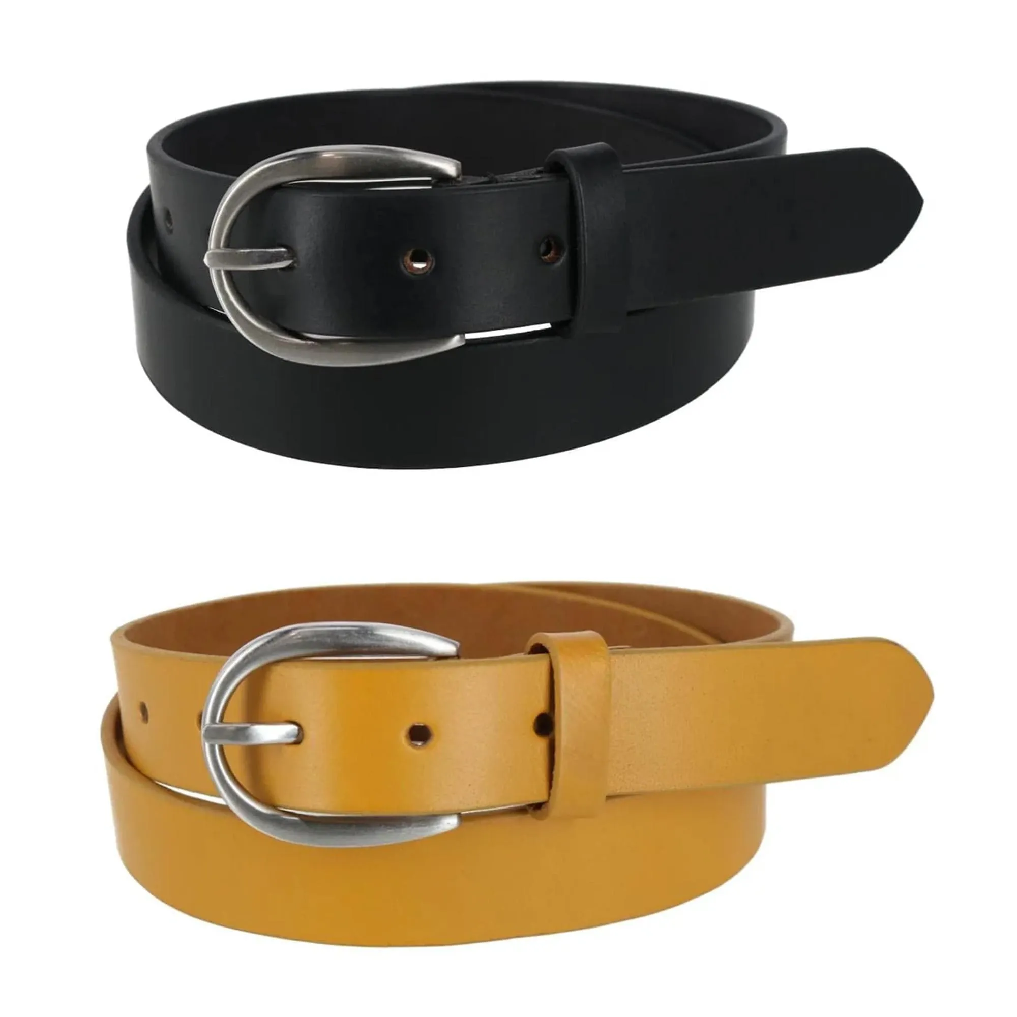 CTM® Women's Adjustable Smooth Leather Dress Belt Set