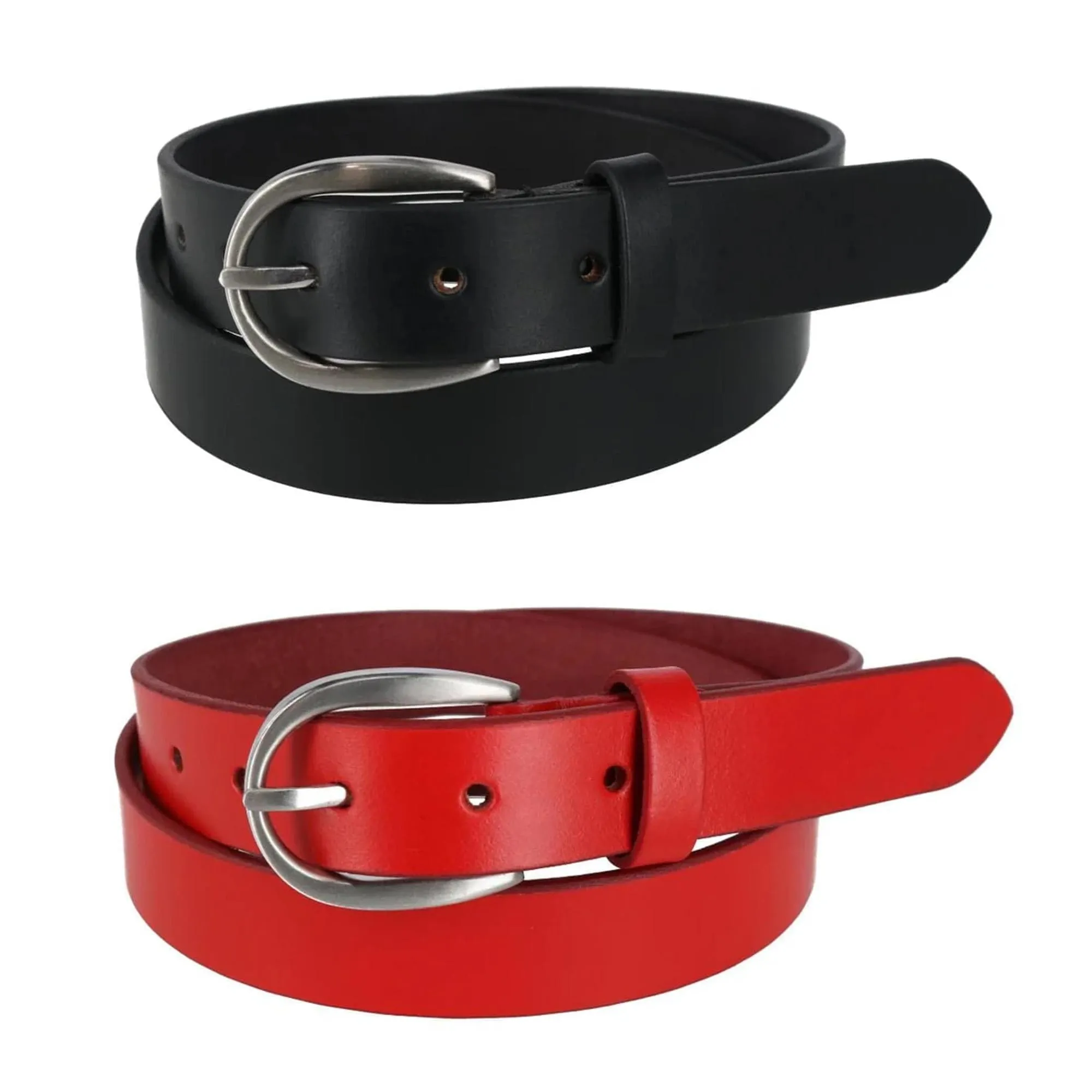 CTM® Women's Adjustable Smooth Leather Dress Belt Set