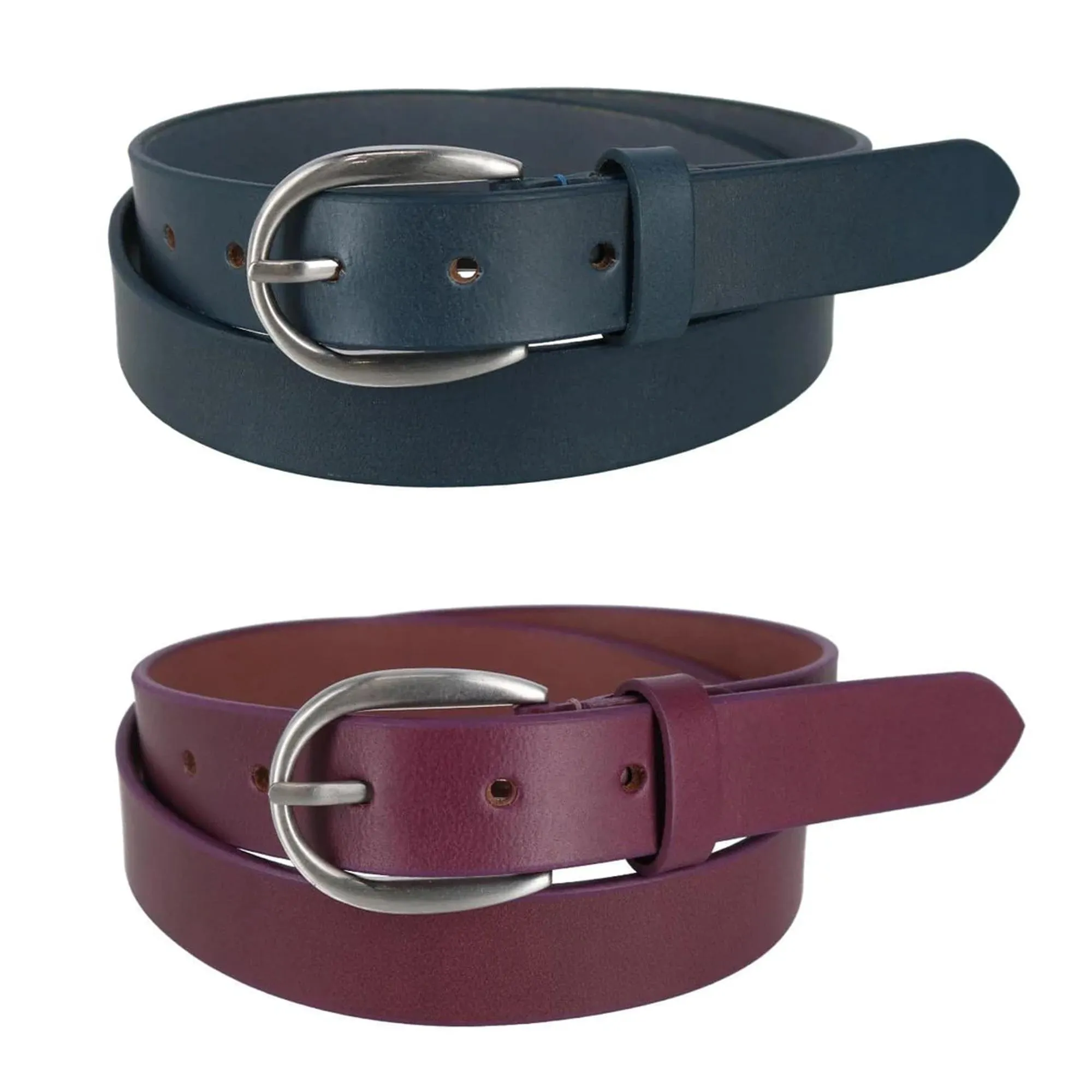 CTM® Women's Adjustable Smooth Leather Dress Belt Set