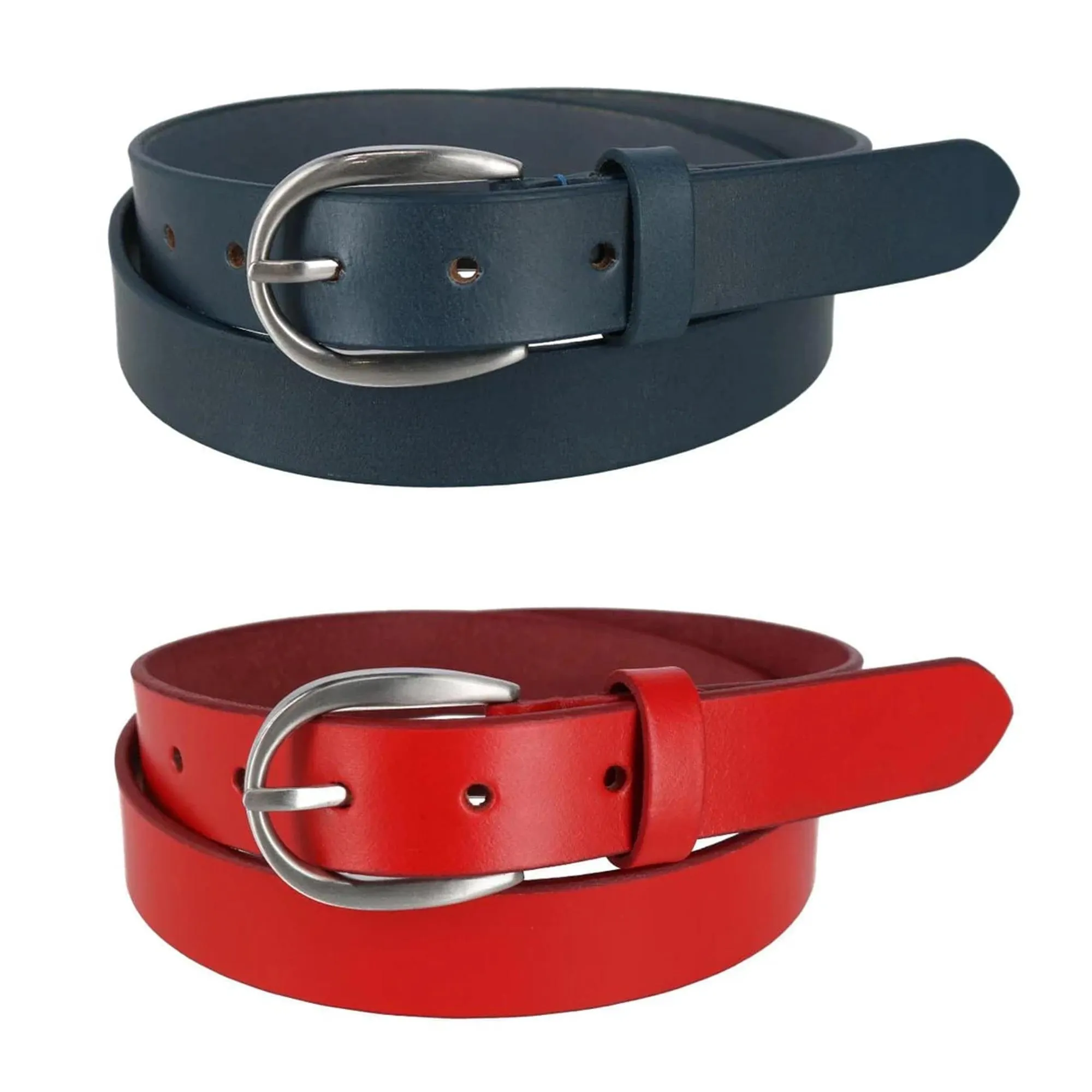 CTM® Women's Adjustable Smooth Leather Dress Belt Set