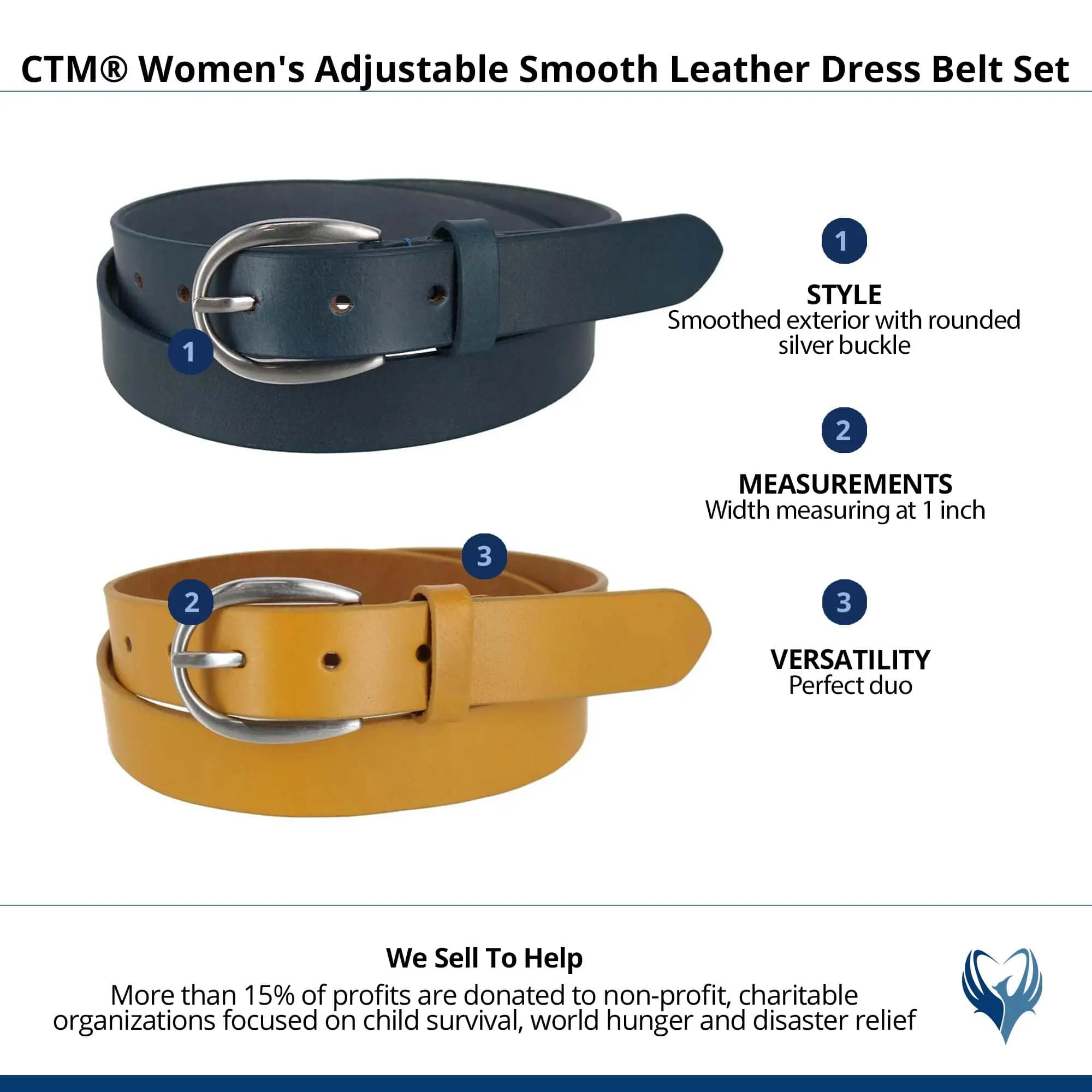 CTM® Women's Adjustable Smooth Leather Dress Belt Set
