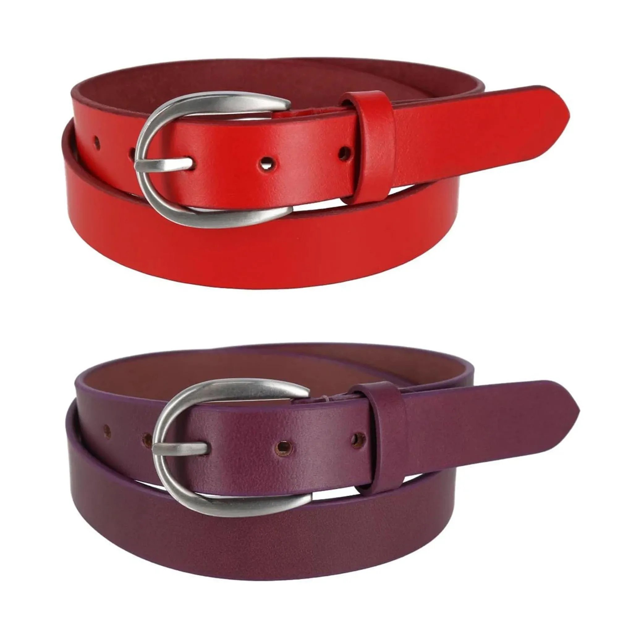 CTM® Women's Adjustable Smooth Leather Dress Belt Set