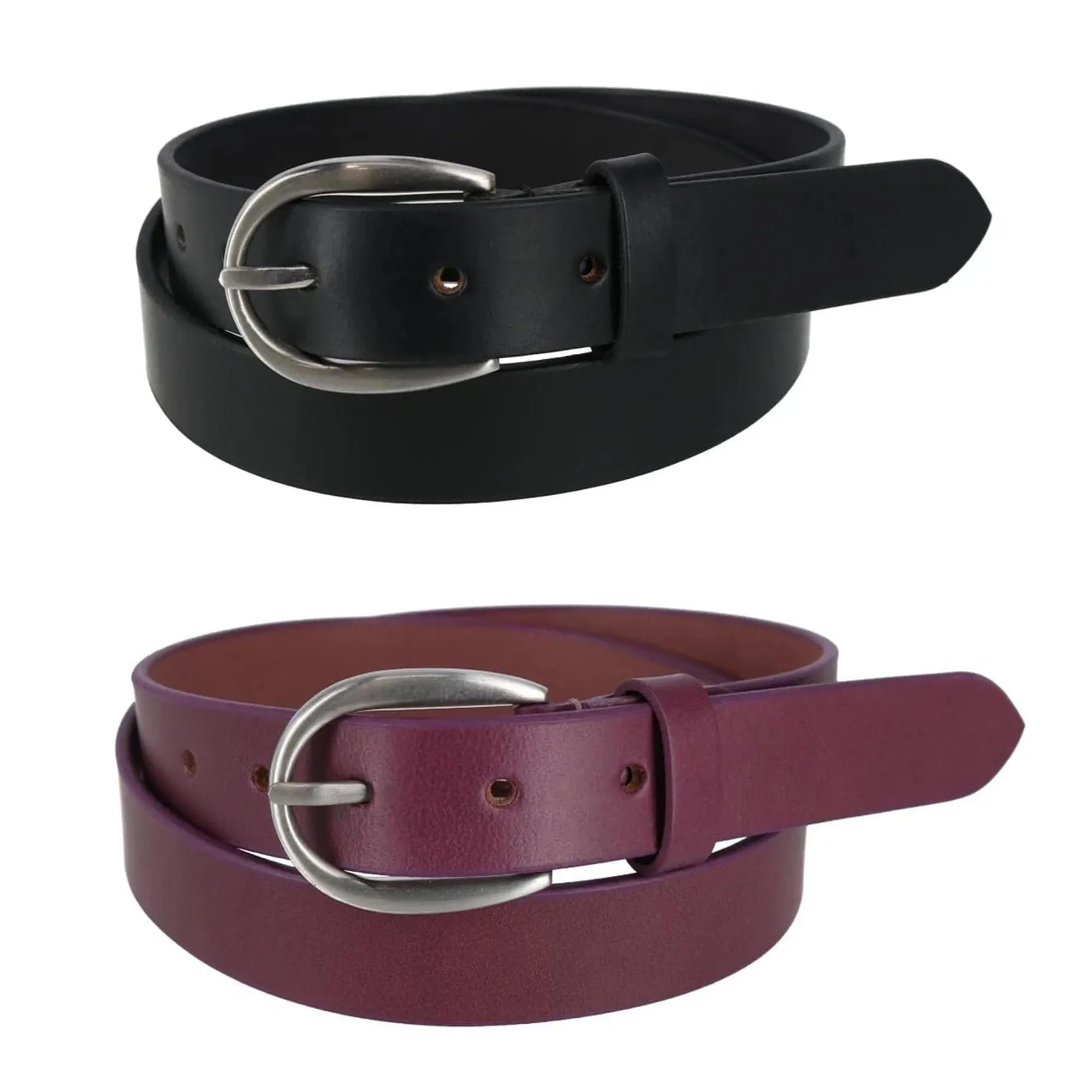 CTM® Women's Adjustable Smooth Leather Dress Belt Set