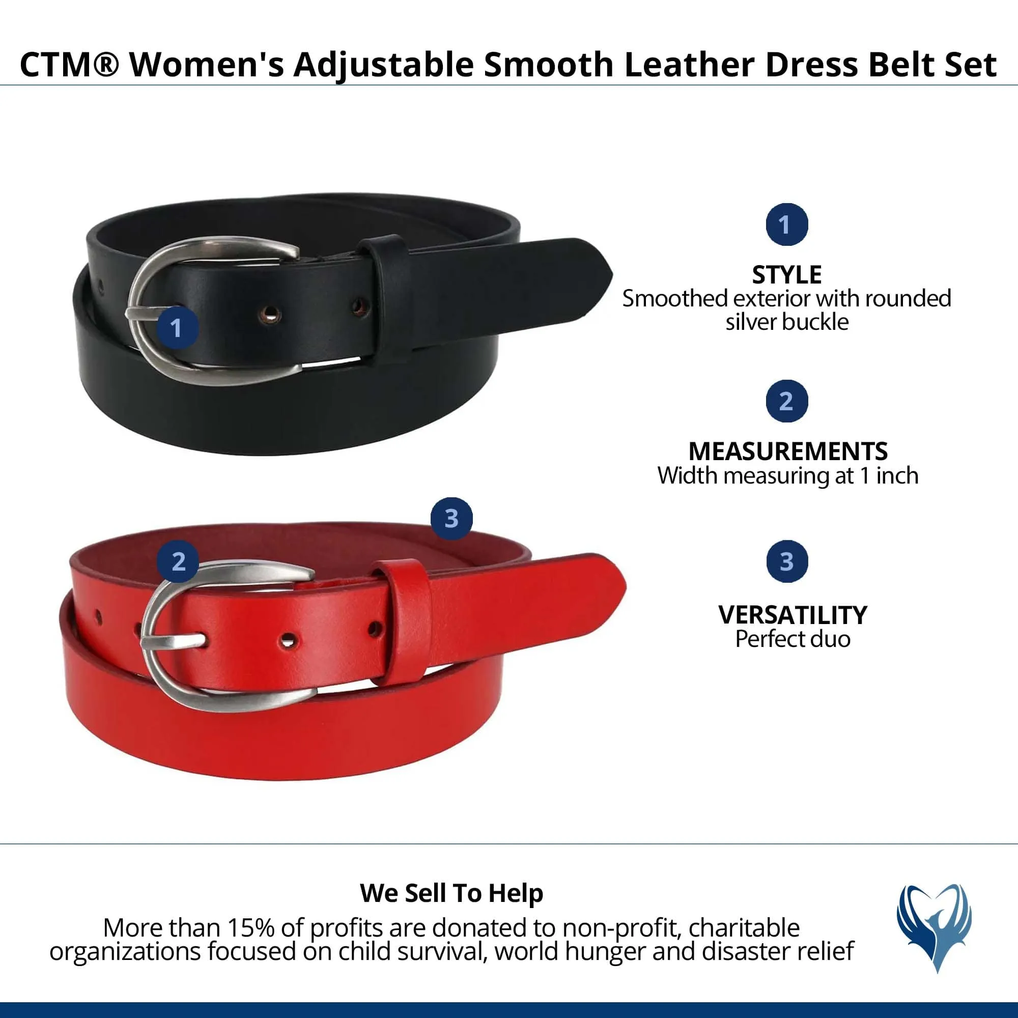 CTM® Women's Adjustable Smooth Leather Dress Belt Set