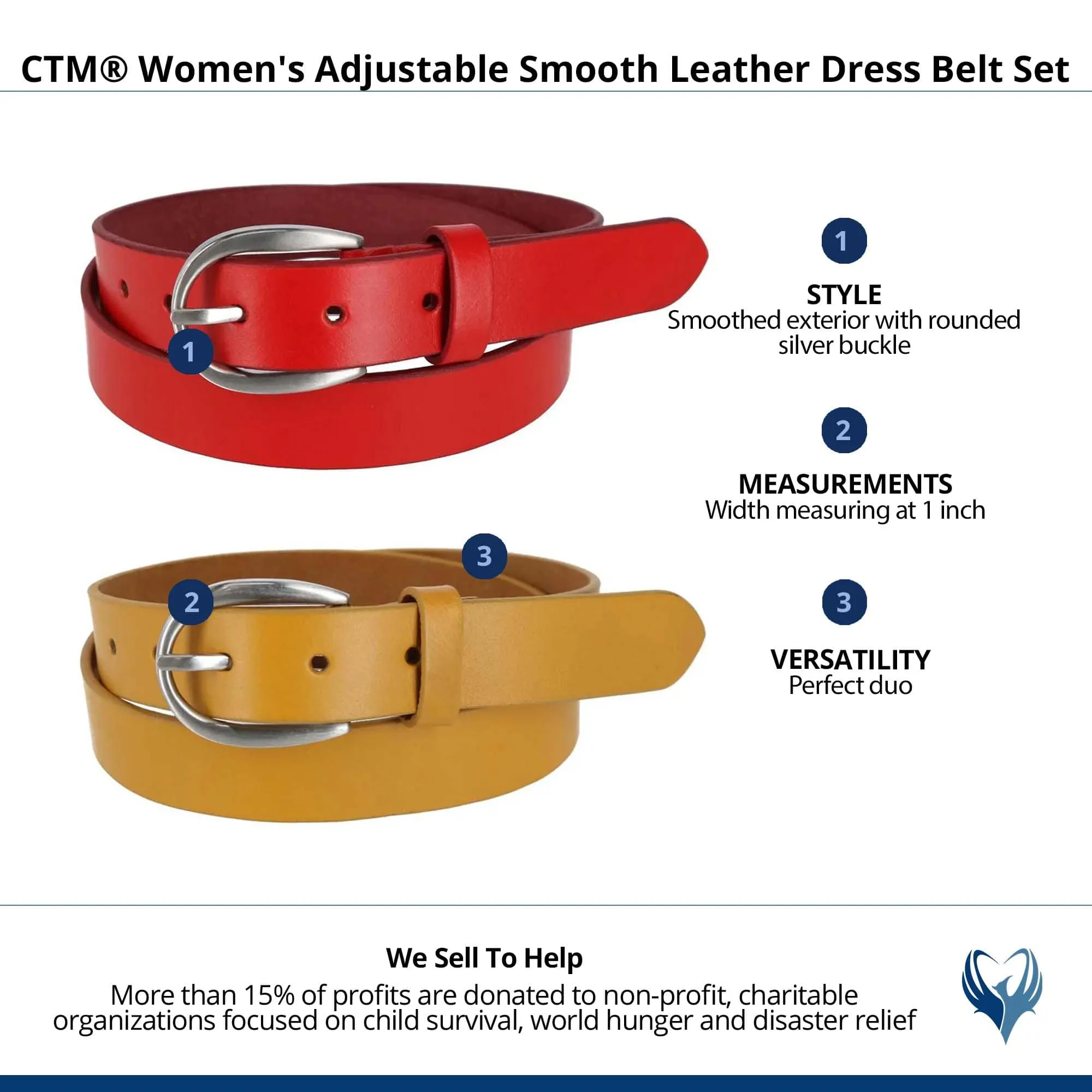 CTM® Women's Adjustable Smooth Leather Dress Belt Set