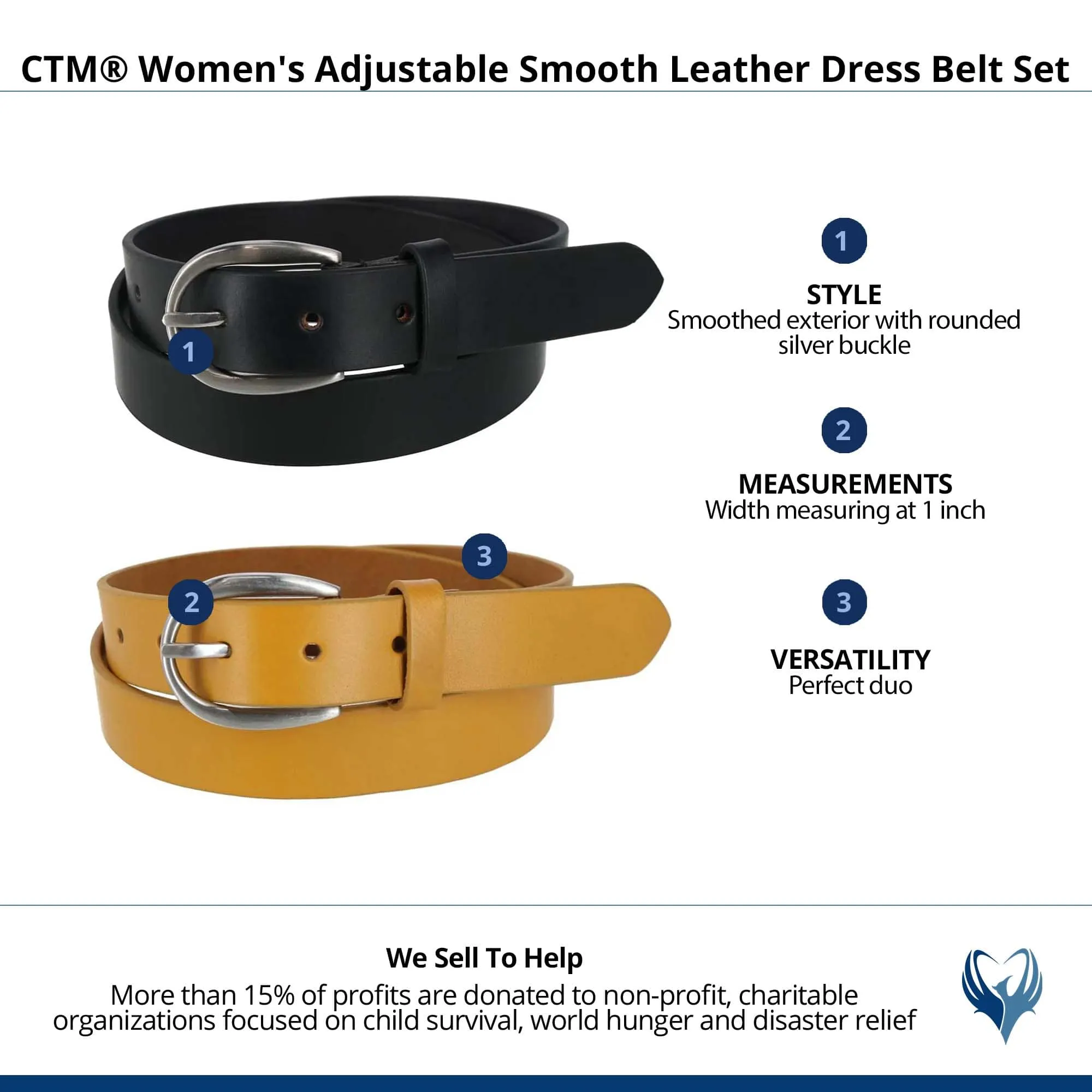 CTM® Women's Adjustable Smooth Leather Dress Belt Set
