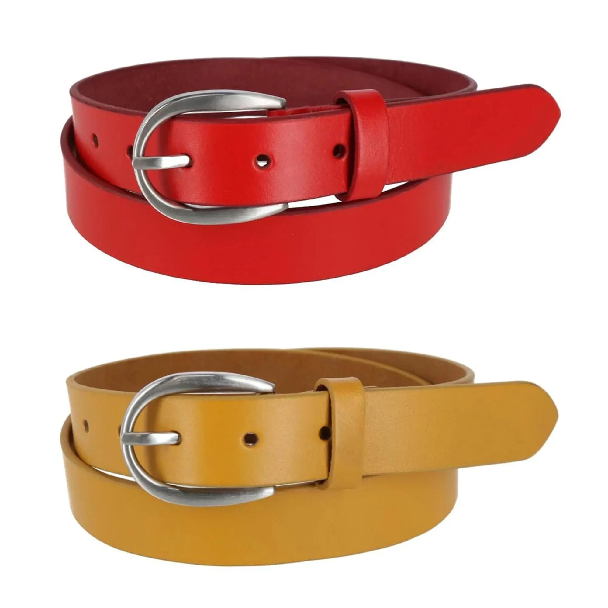 CTM® Women's Adjustable Smooth Leather Dress Belt Set