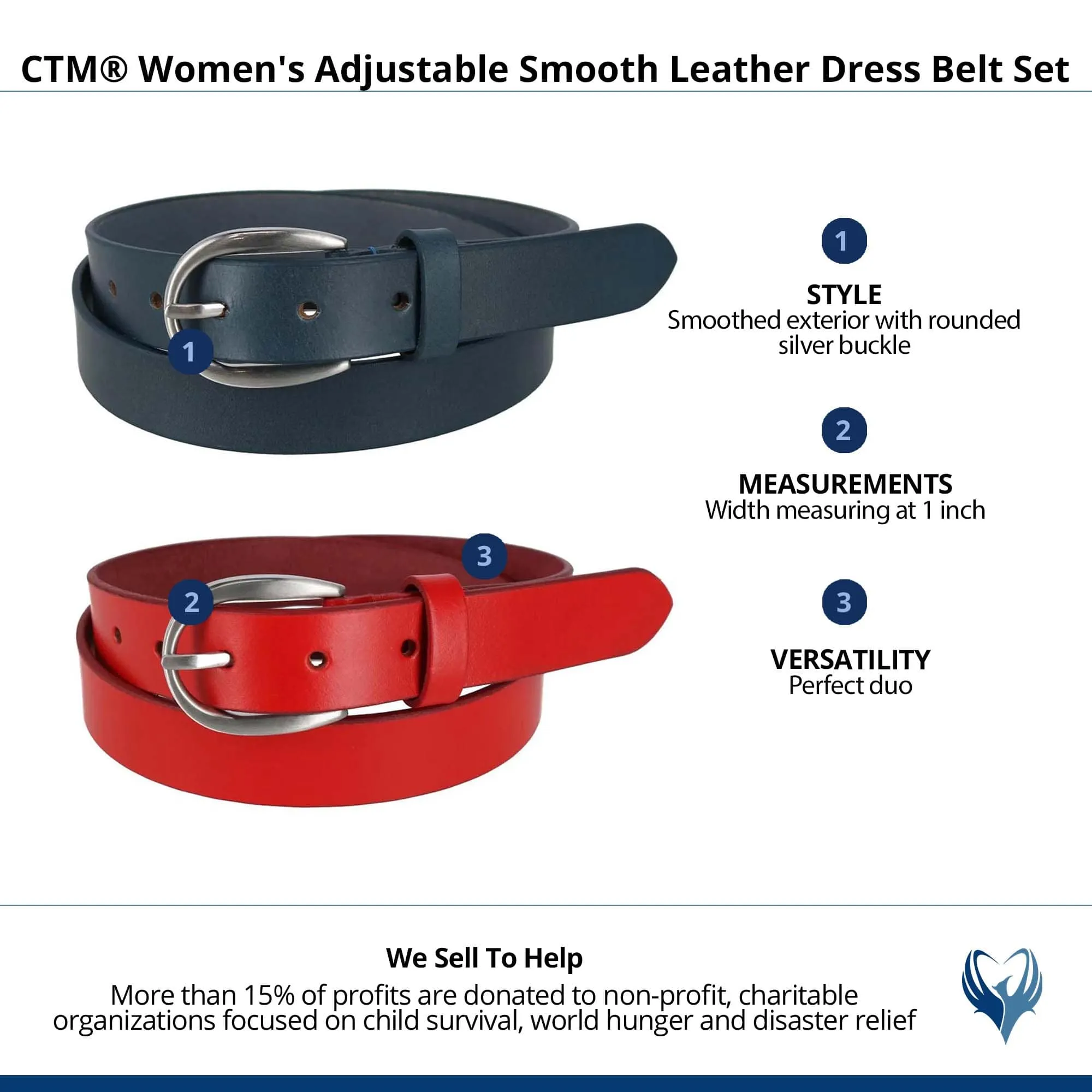 CTM® Women's Adjustable Smooth Leather Dress Belt Set