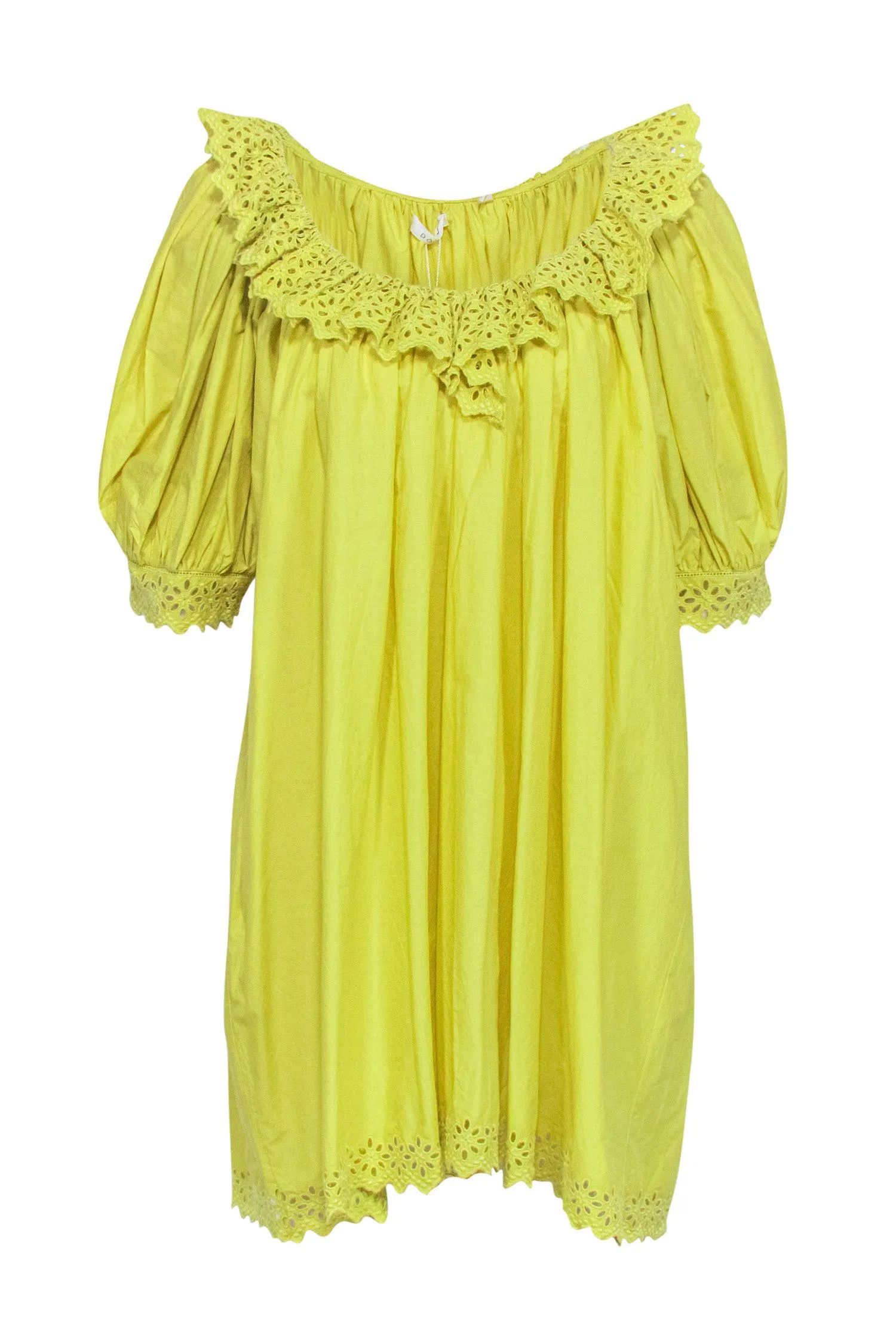 Doen - Green Cotton Babydoll Dress w/ Eyelet Trim & Puff Sleeves Sz XL