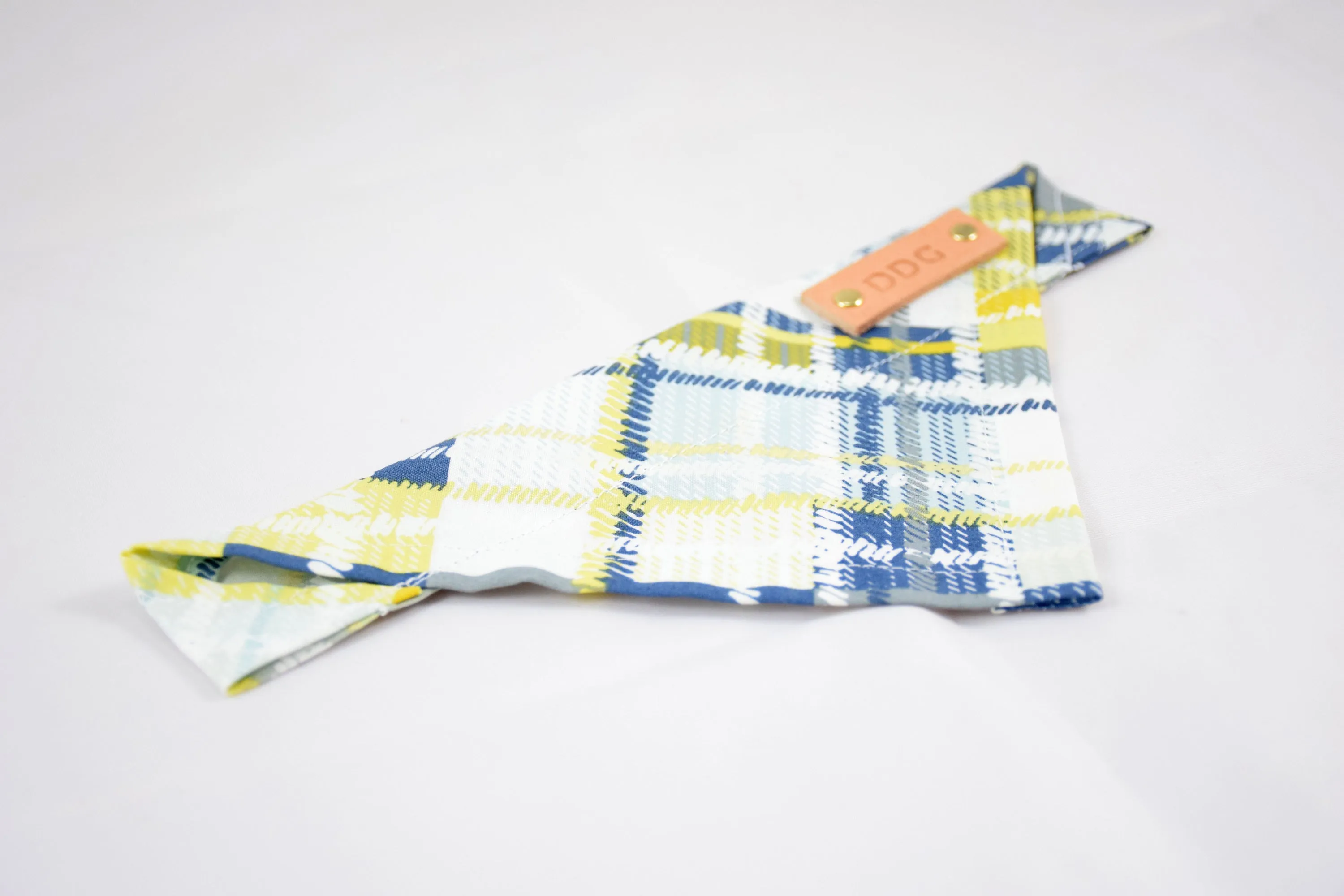 Dog Bandana - Grey Blue Plaid Cotton Dog Scarf