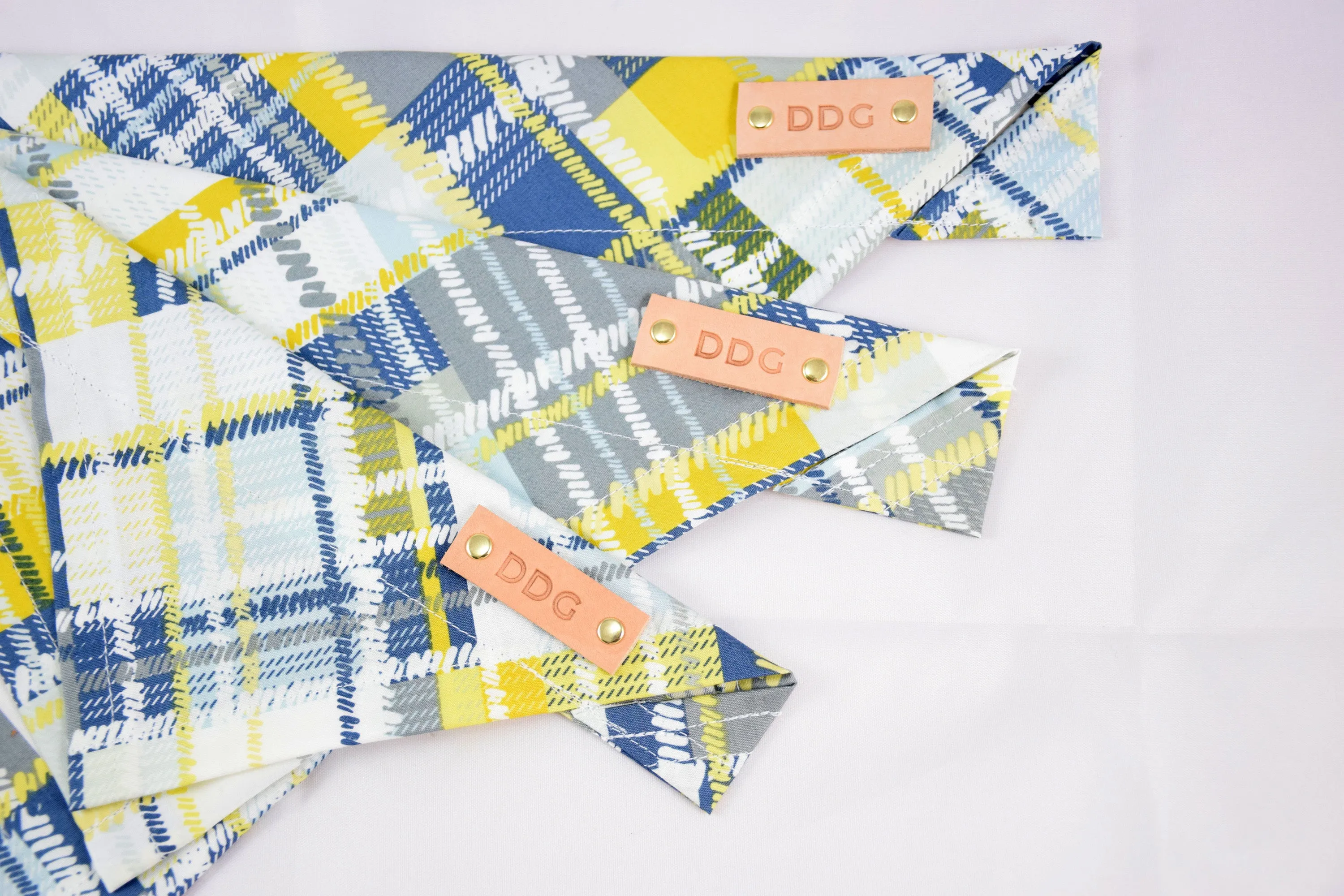 Dog Bandana - Grey Blue Plaid Cotton Dog Scarf