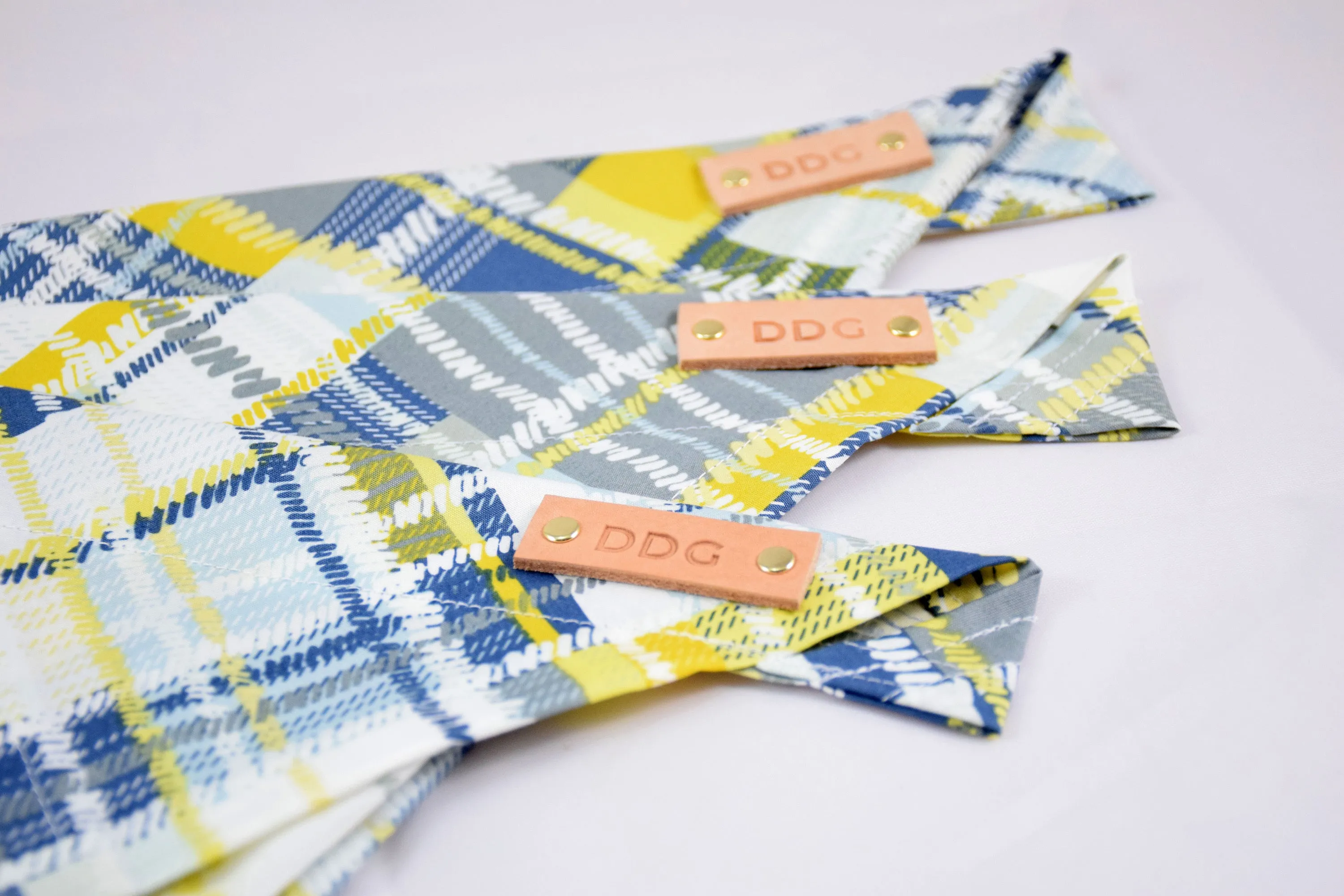 Dog Bandana - Grey Blue Plaid Cotton Dog Scarf