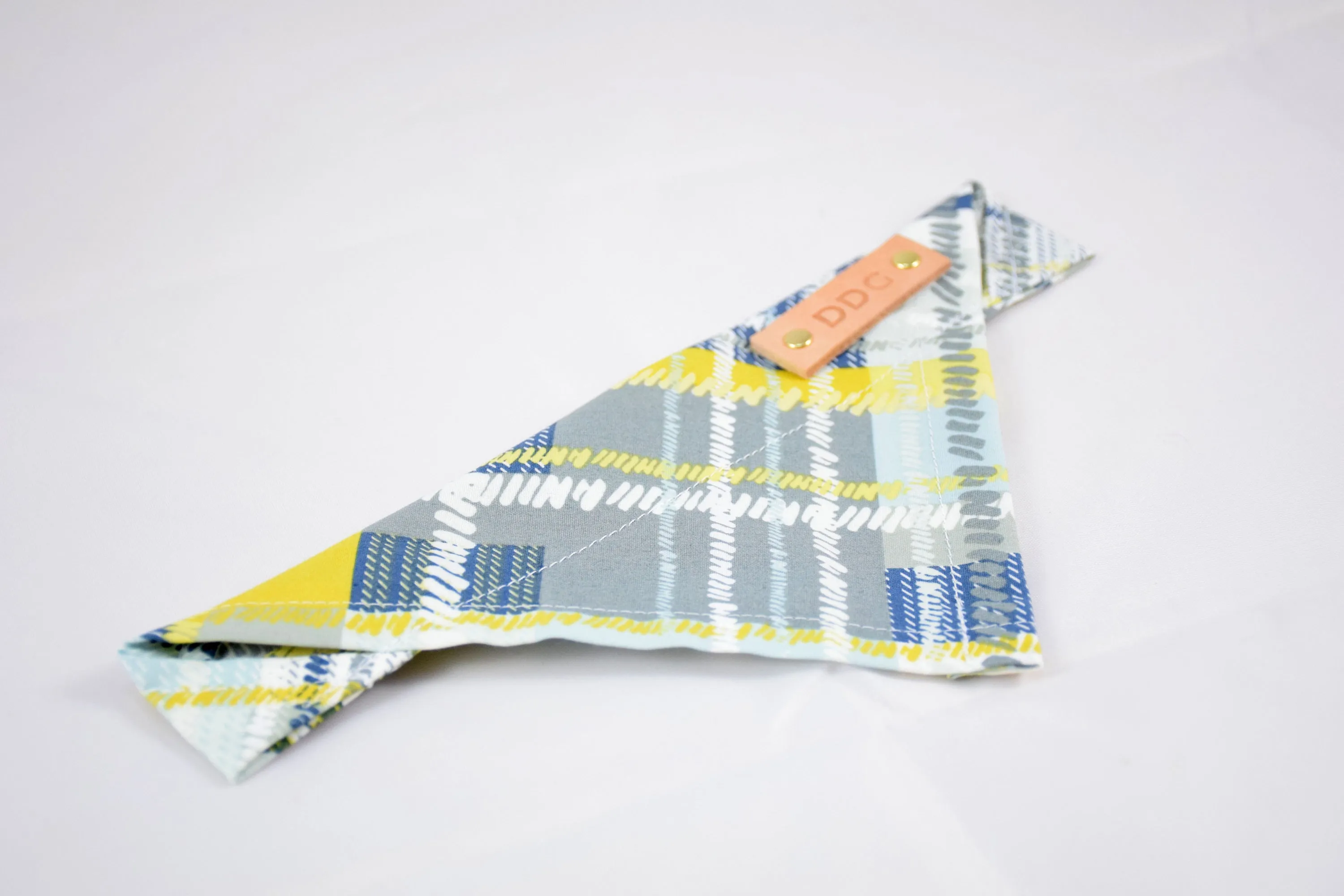 Dog Bandana - Grey Blue Plaid Cotton Dog Scarf