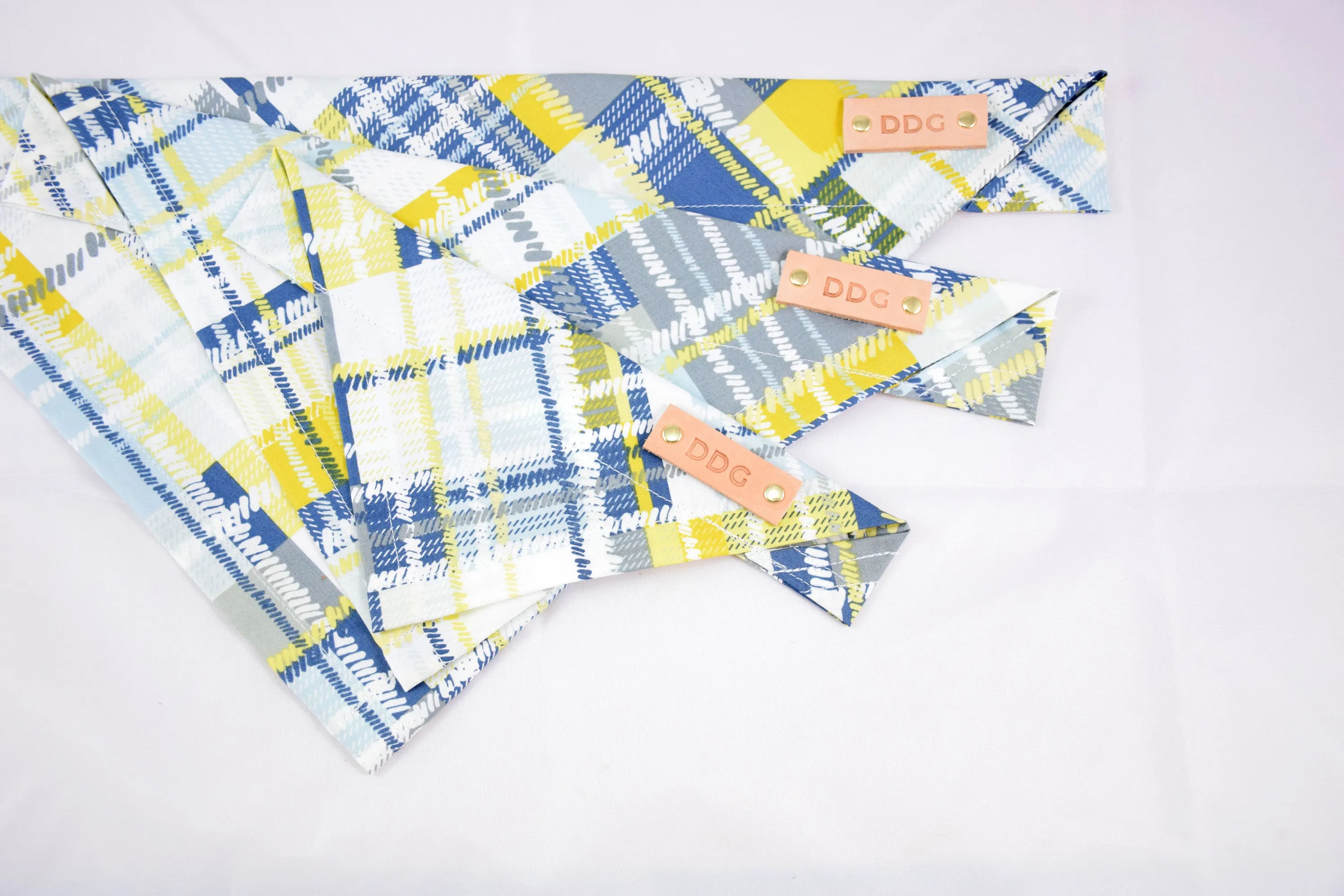 Dog Bandana - Grey Blue Plaid Cotton Dog Scarf